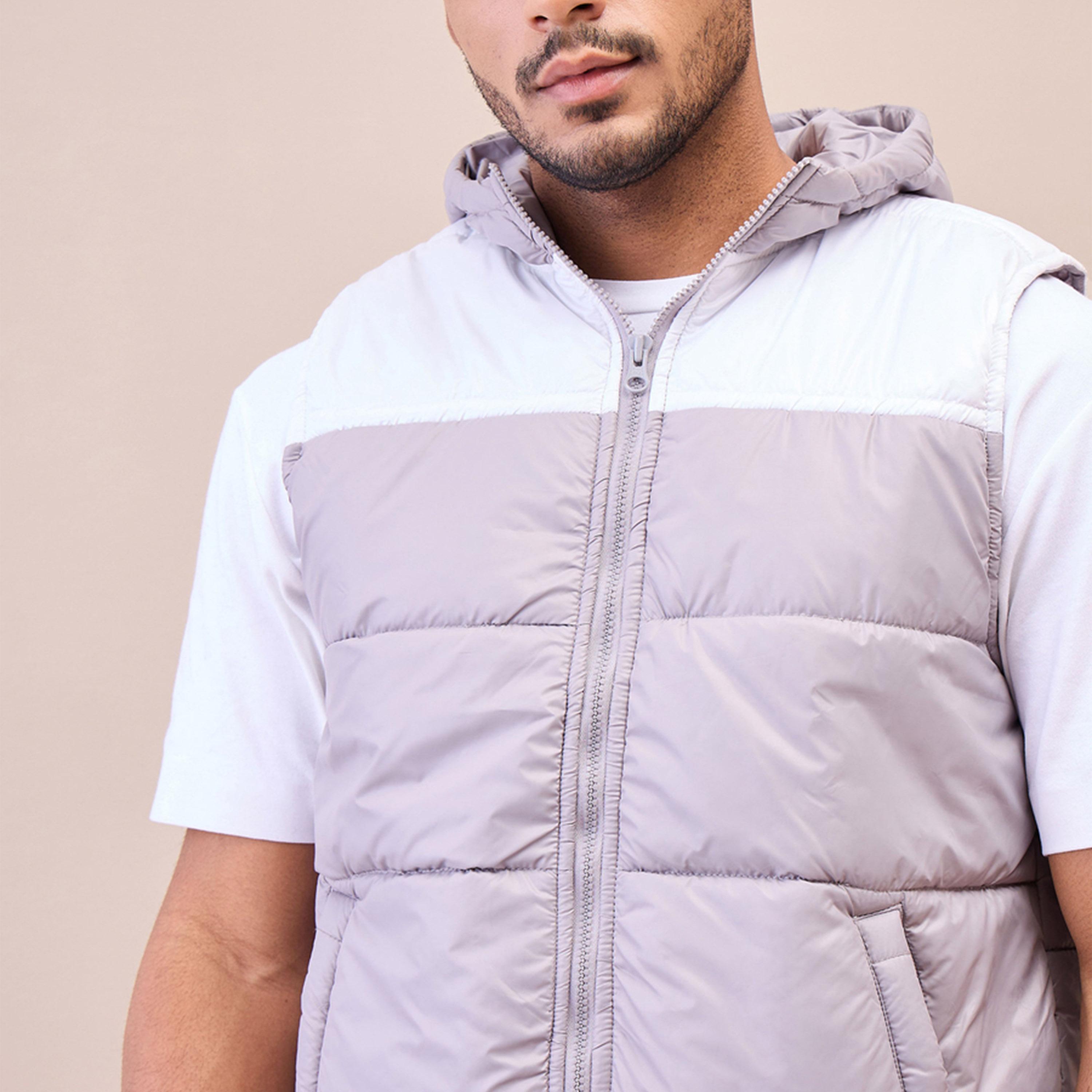 Mascln Sassafras X Styli Grey and  White ColorBlock Hoodie Sleeveless Jacket-men-clothing-jacketsandblazers-jackets-image-4