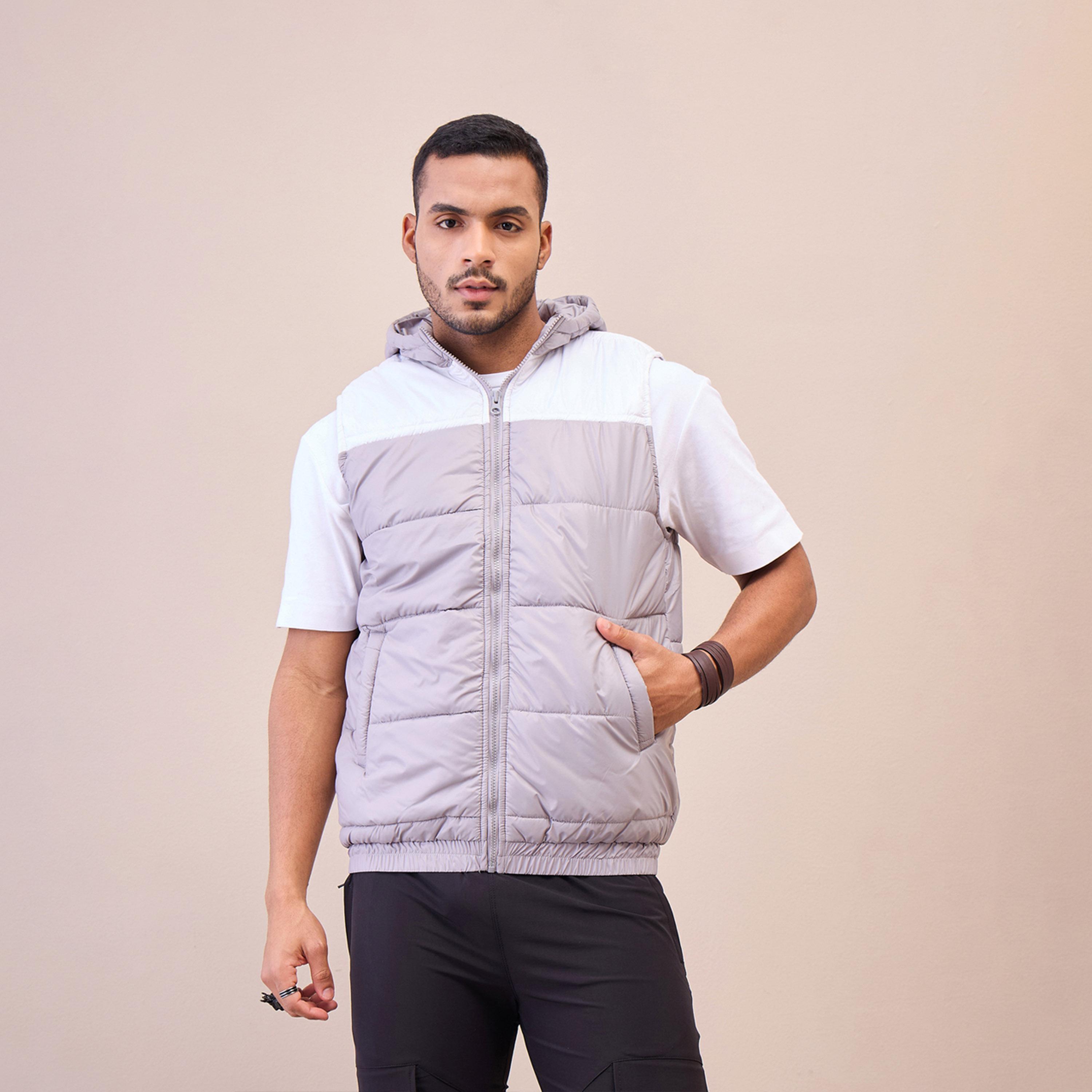 Mascln Sassafras X Styli Grey and  White ColorBlock Hoodie Sleeveless Jacket-men-clothing-jacketsandblazers-jackets-image-8