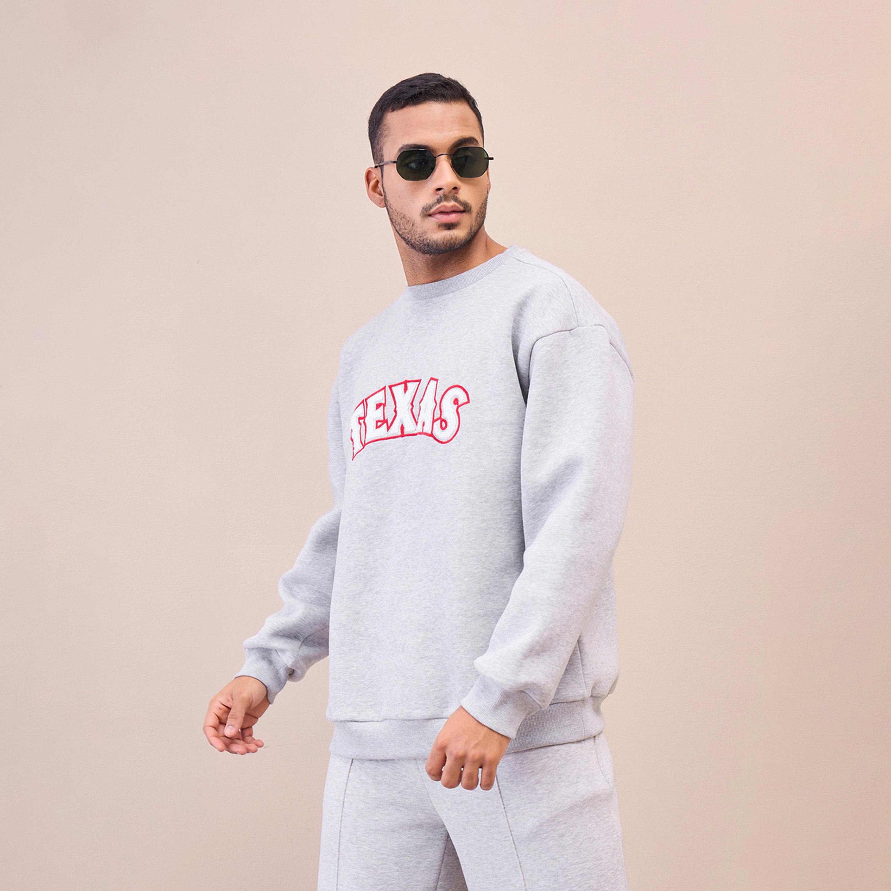 Mascln Sassafras X Styli Grey TEXAS Embroidery Oversize Sweatshirt-men-winterwear-hoodiesandsweatshirts-image-3