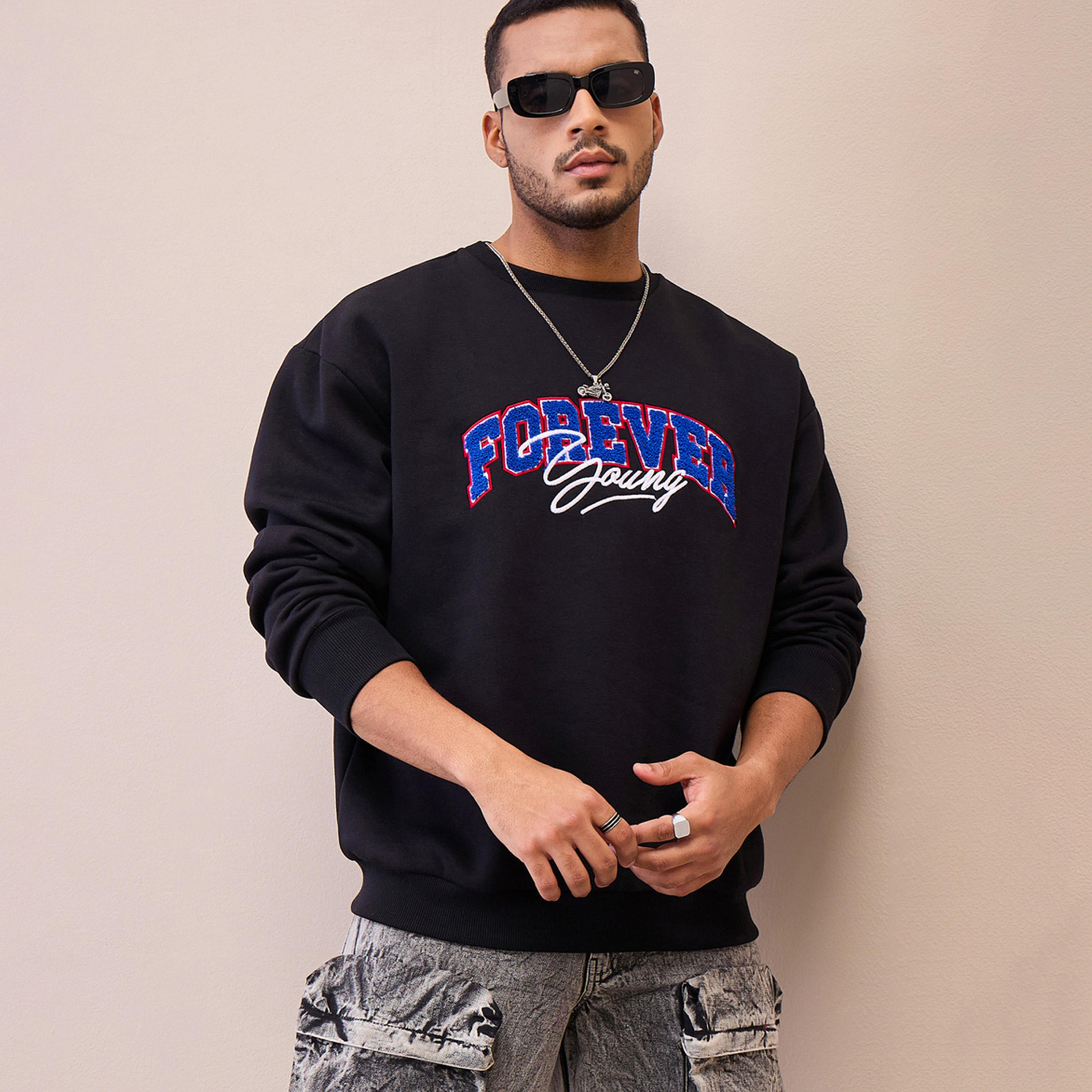 ماسكلن ساسافراس X ستايلي سترة سوداء كبيرة الحجم مطرزة للشباب-men-winterwear-hoodiesandsweatshirts-image-1