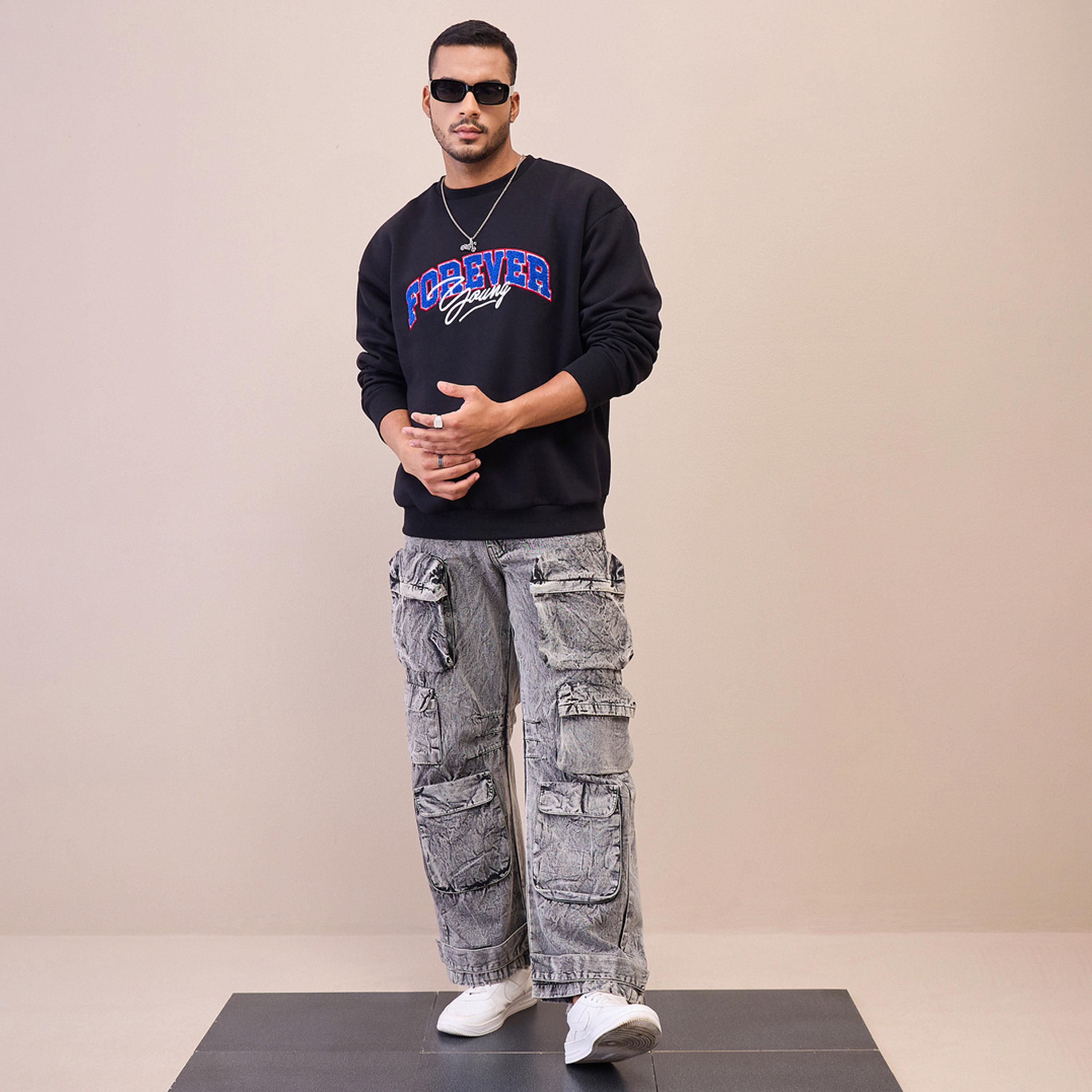 ماسكلن ساسافراس X ستايلي سترة سوداء كبيرة الحجم مطرزة للشباب-men-winterwear-hoodiesandsweatshirts-image-2