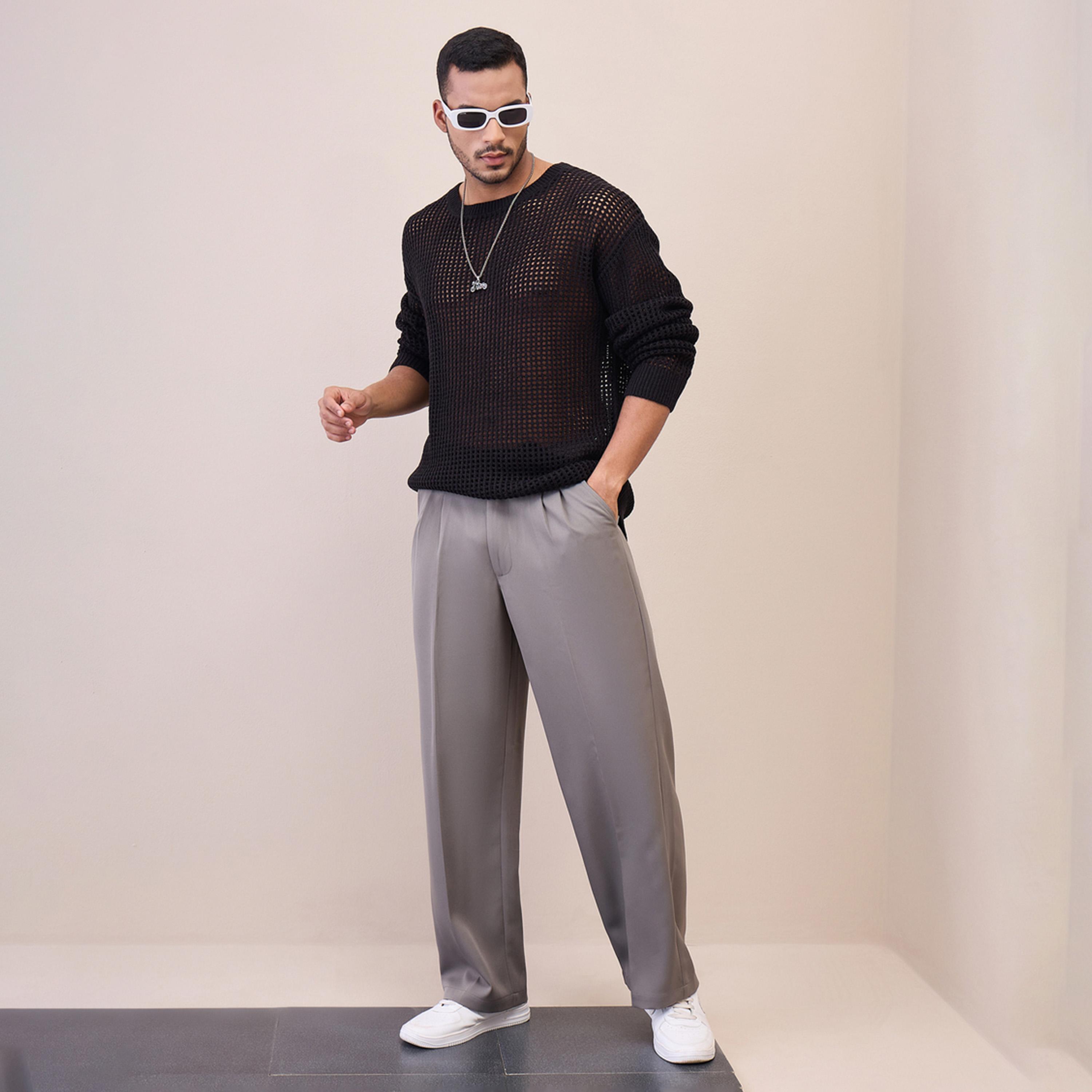 Mascln Sassafras X Styli Unisex Black Oversize Crochet Sweater-men-winterwear-sweatersandpullovers-image-2