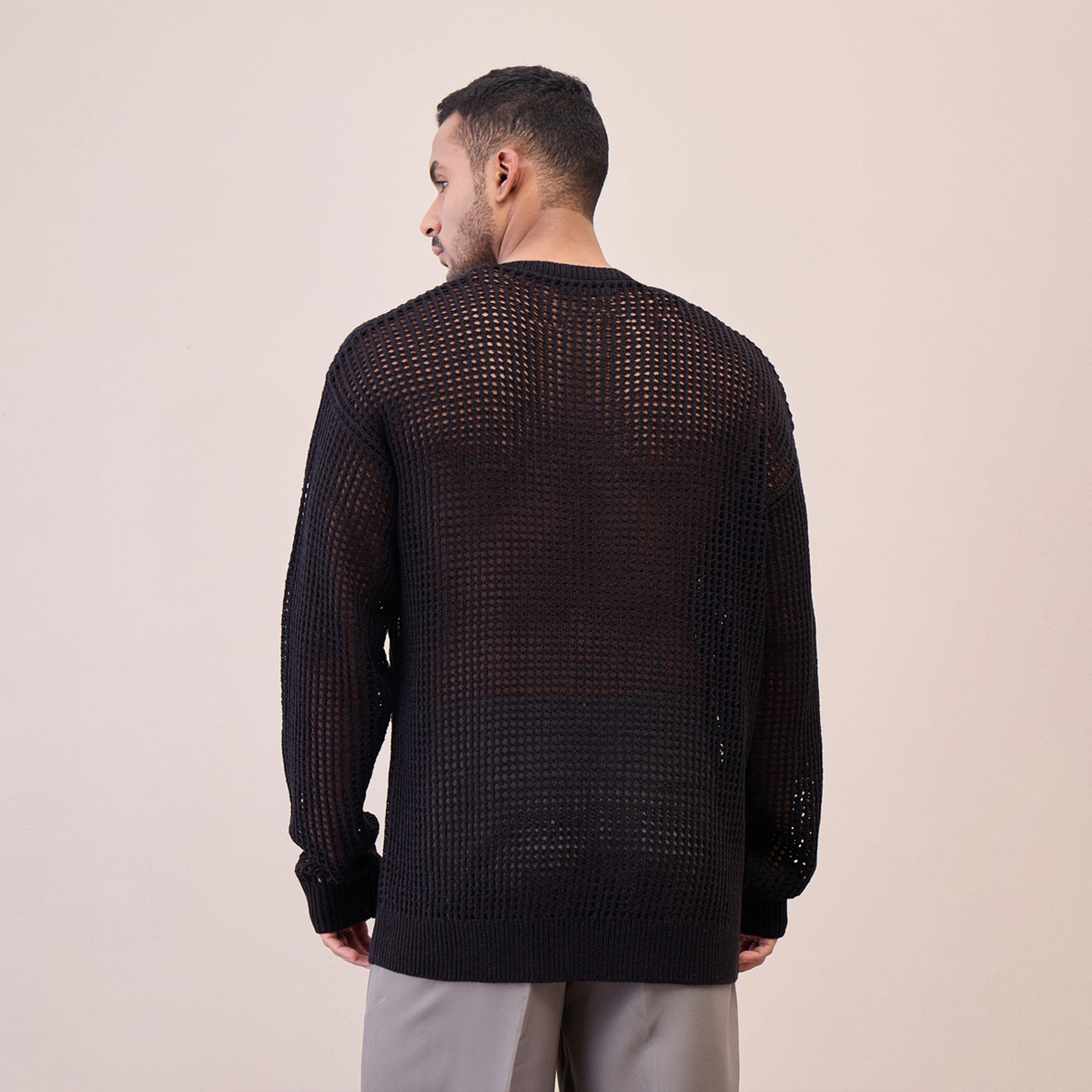 Mascln Sassafras X Styli Unisex Black Oversize Crochet Sweater-men-winterwear-sweatersandpullovers-image-5