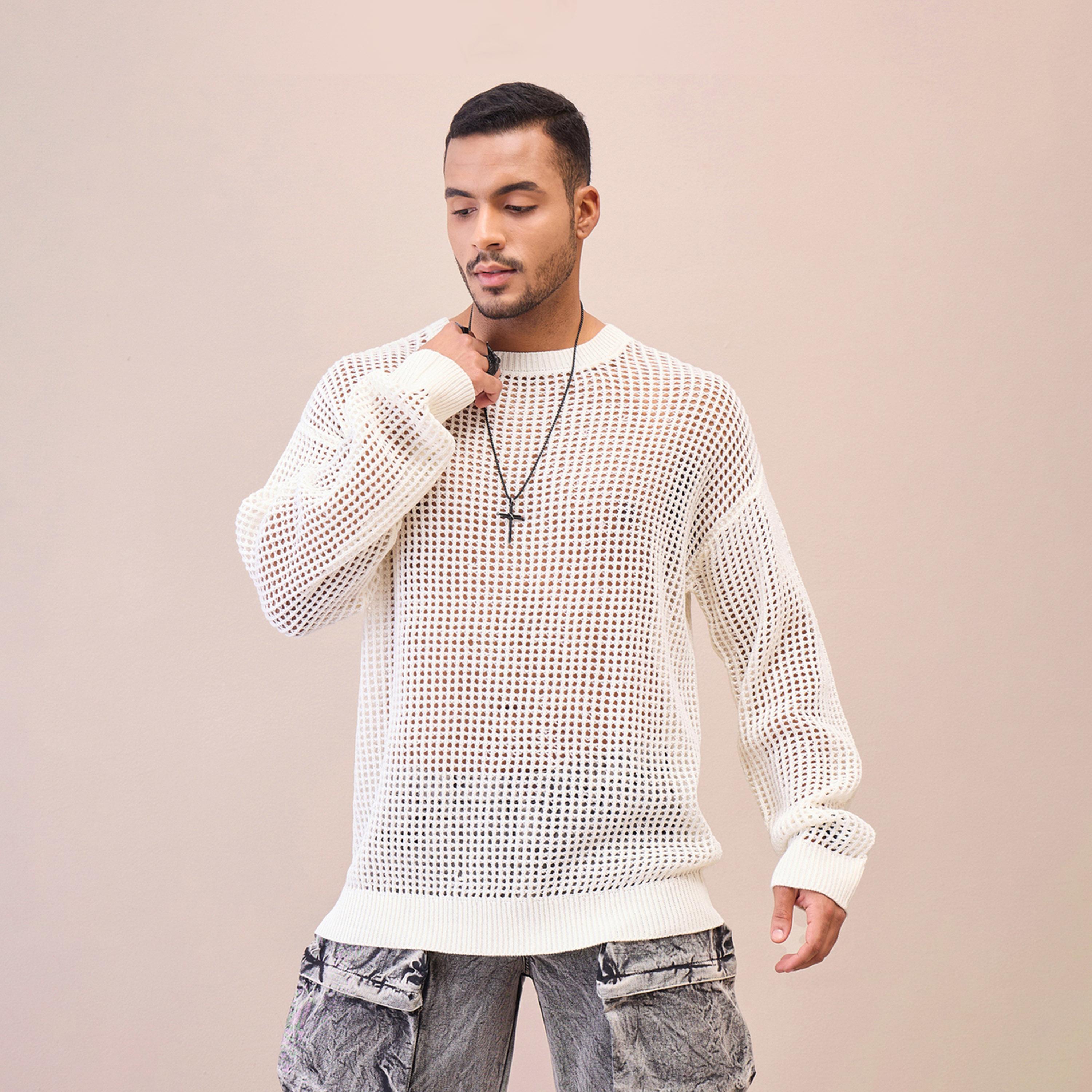 ماسكلن ساسافراس X ستايلي سترة كروشيه كبيرة الحجم لون أبيض للجنسين-men-winterwear-sweatersandpullovers-image-1