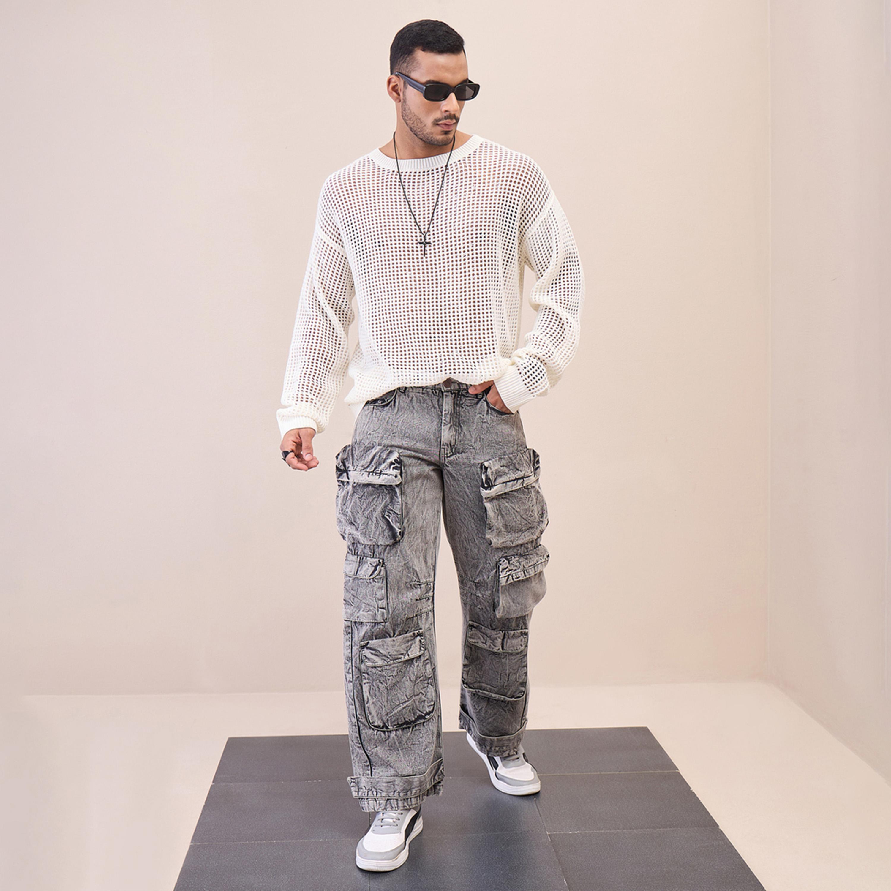 ماسكلن ساسافراس X ستايلي سترة كروشيه كبيرة الحجم لون أبيض للجنسين-men-winterwear-sweatersandpullovers-image-2