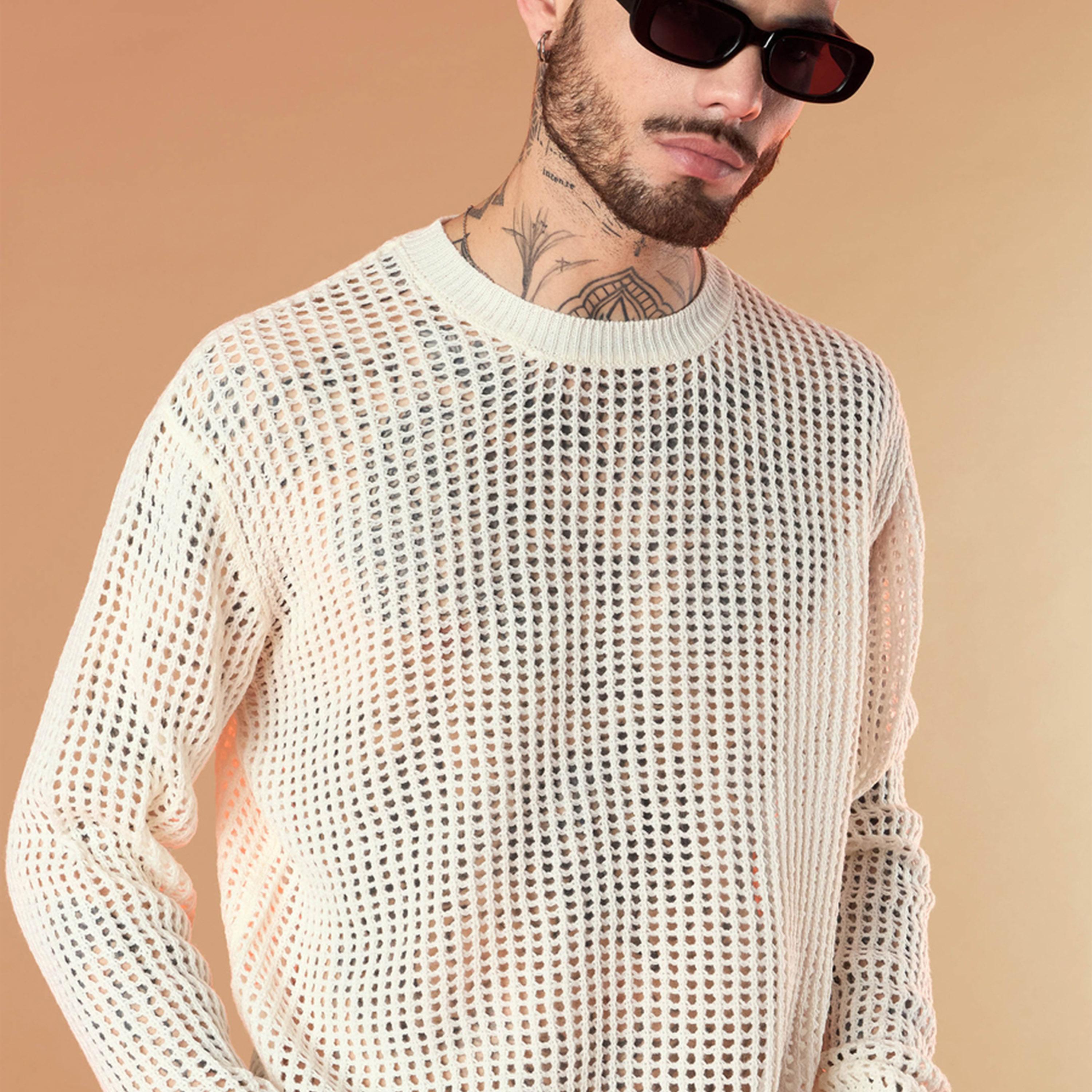 ماسكلن ساسافراس X ستايلي سترة كروشيه كبيرة الحجم لون أبيض للجنسين-men-winterwear-sweatersandpullovers-image-8