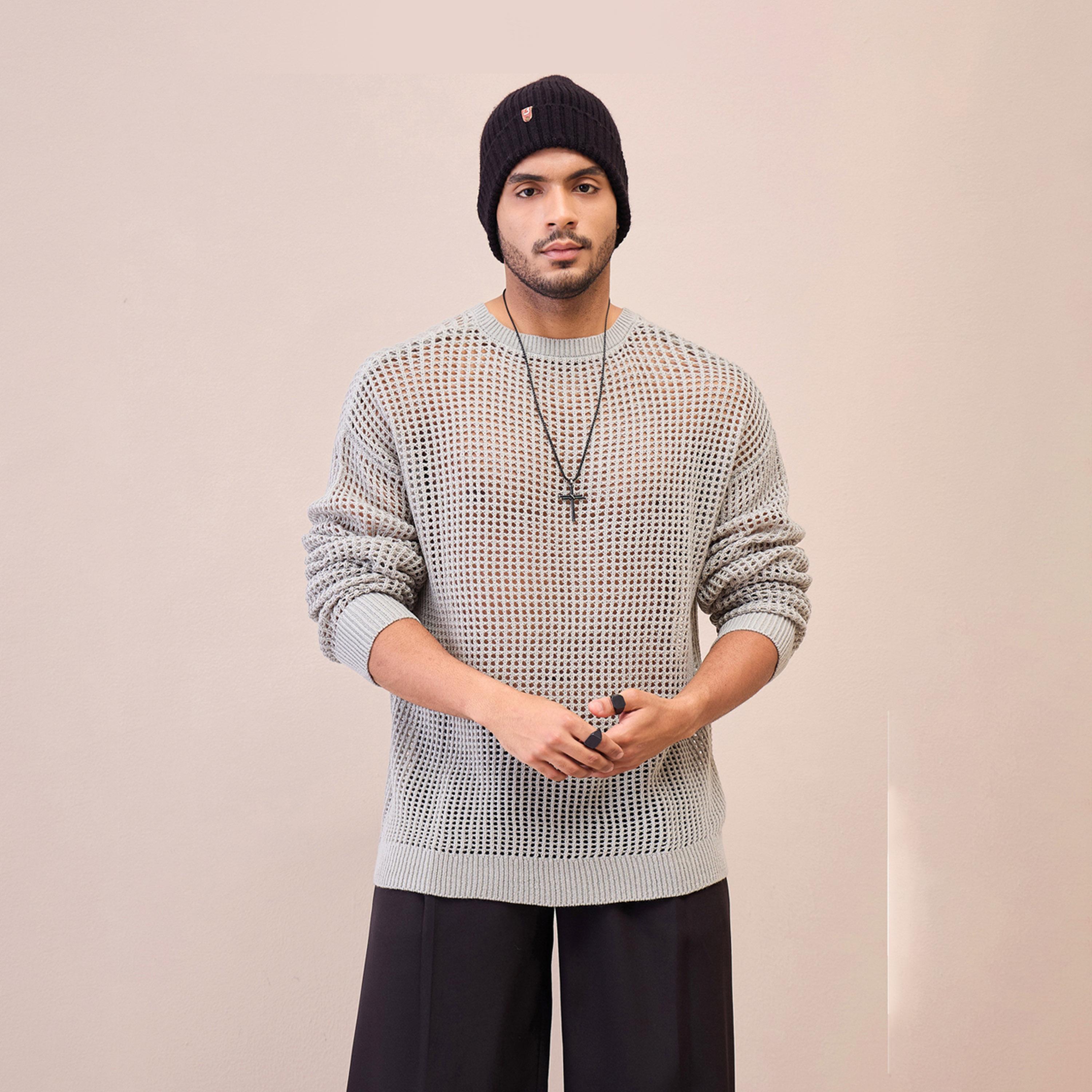ماسكلن ساسافراس X ستايلي سترة كروشيه كبيرة الحجم لون رمادي الفاتح للجنسين-men-winterwear-sweatersandpullovers-image-1