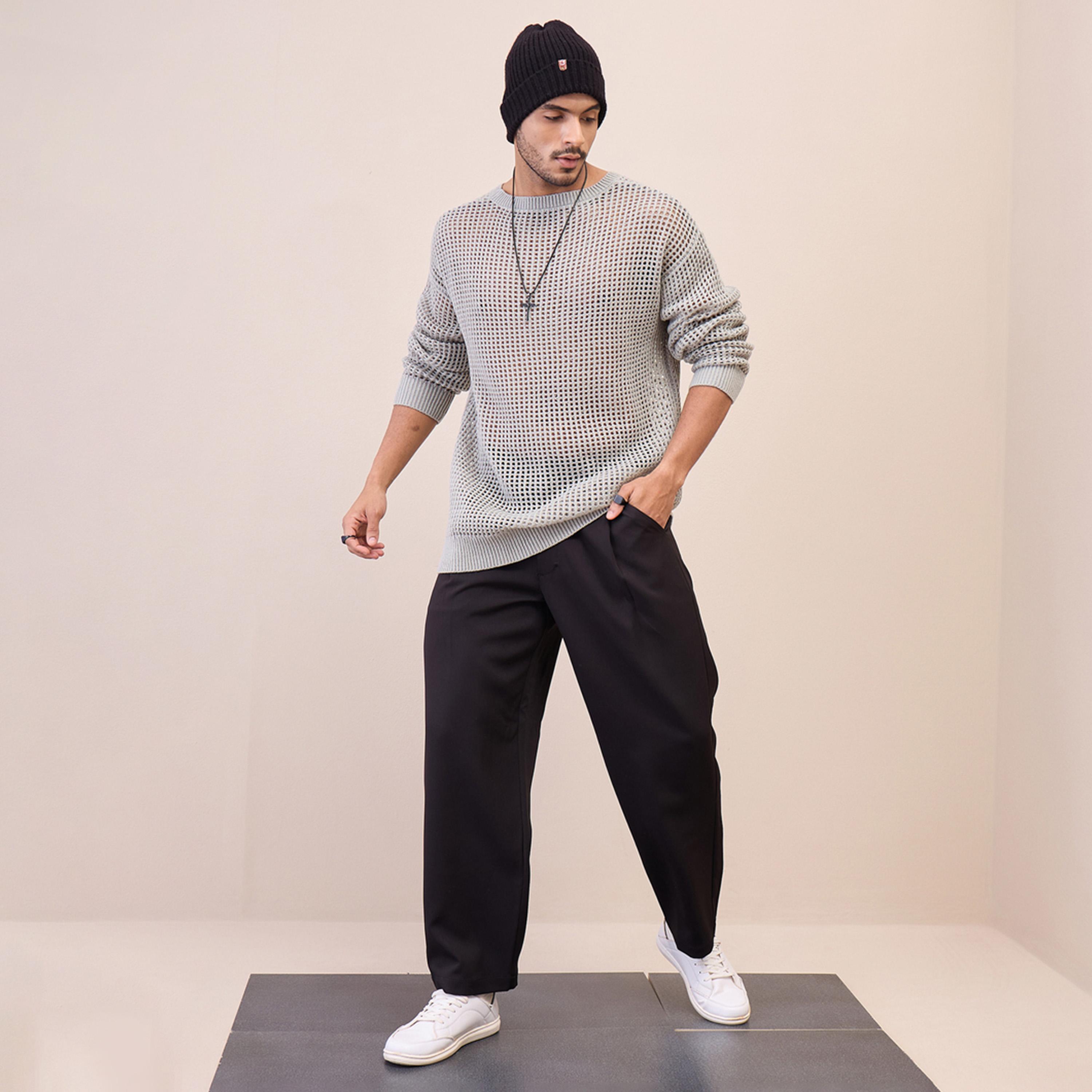 ماسكلن ساسافراس X ستايلي سترة كروشيه كبيرة الحجم لون رمادي الفاتح للجنسين-men-winterwear-sweatersandpullovers-image-2