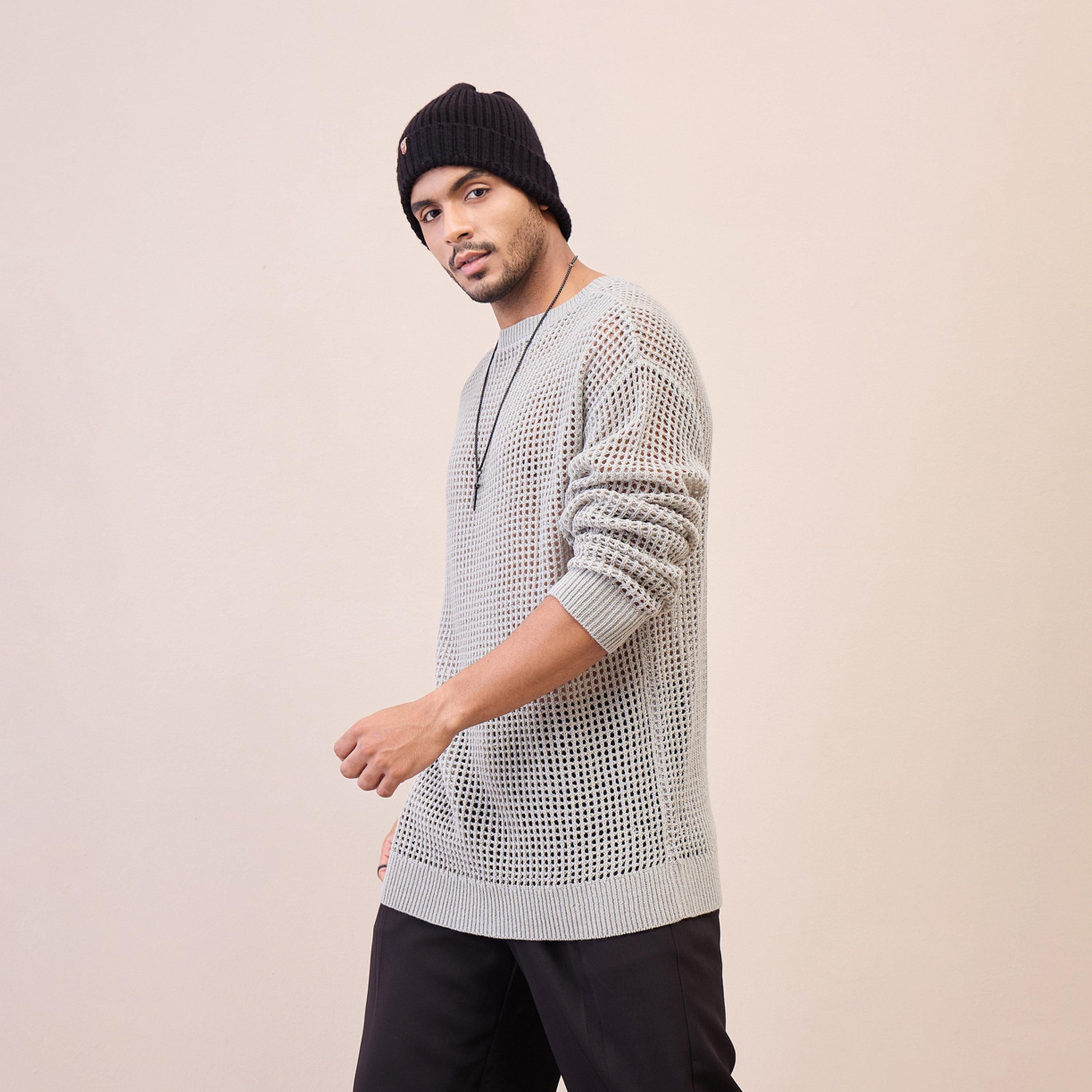 ماسكلن ساسافراس X ستايلي سترة كروشيه كبيرة الحجم لون رمادي الفاتح للجنسين-men-winterwear-sweatersandpullovers-image-3