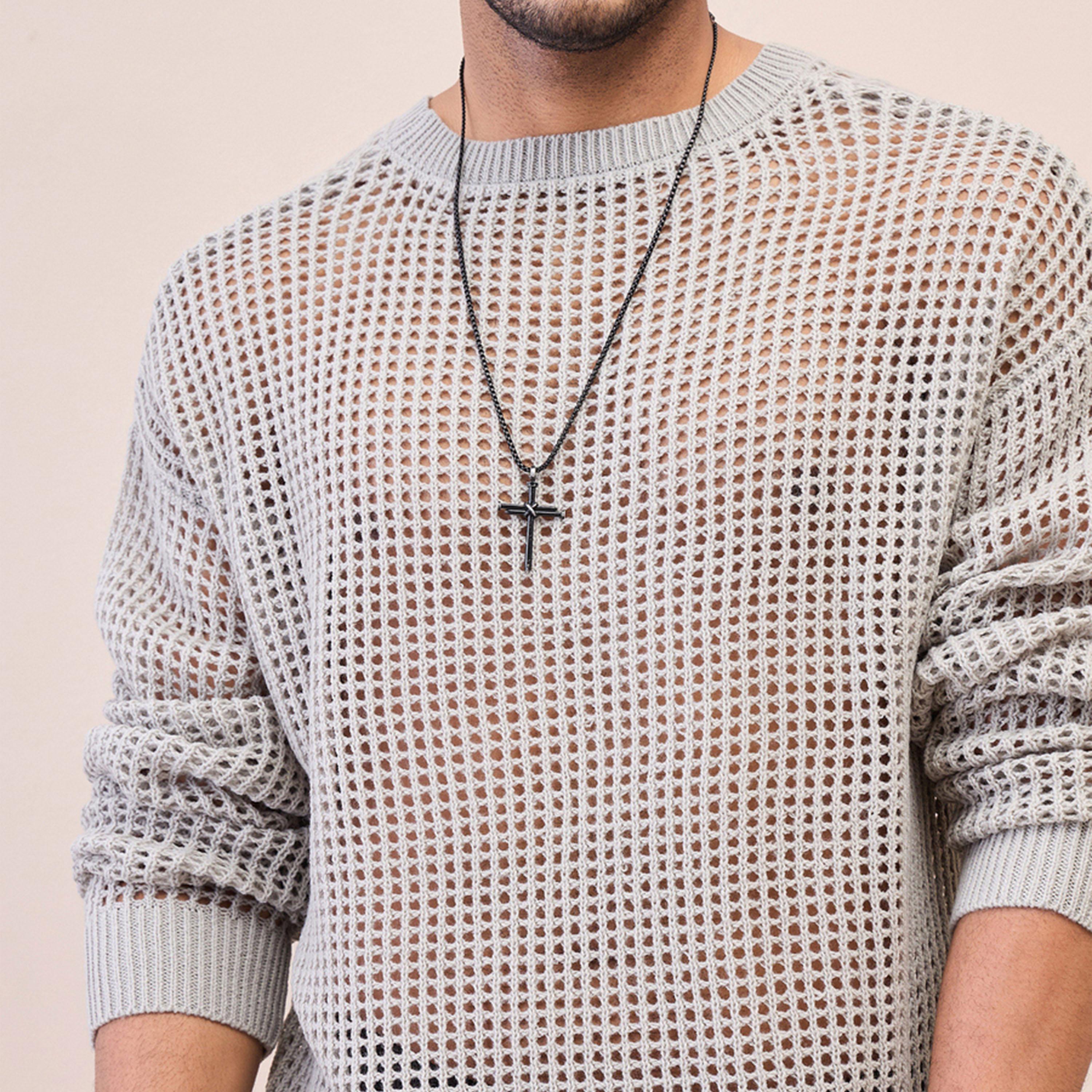 ماسكلن ساسافراس X ستايلي سترة كروشيه كبيرة الحجم لون رمادي الفاتح للجنسين-men-winterwear-sweatersandpullovers-image-4
