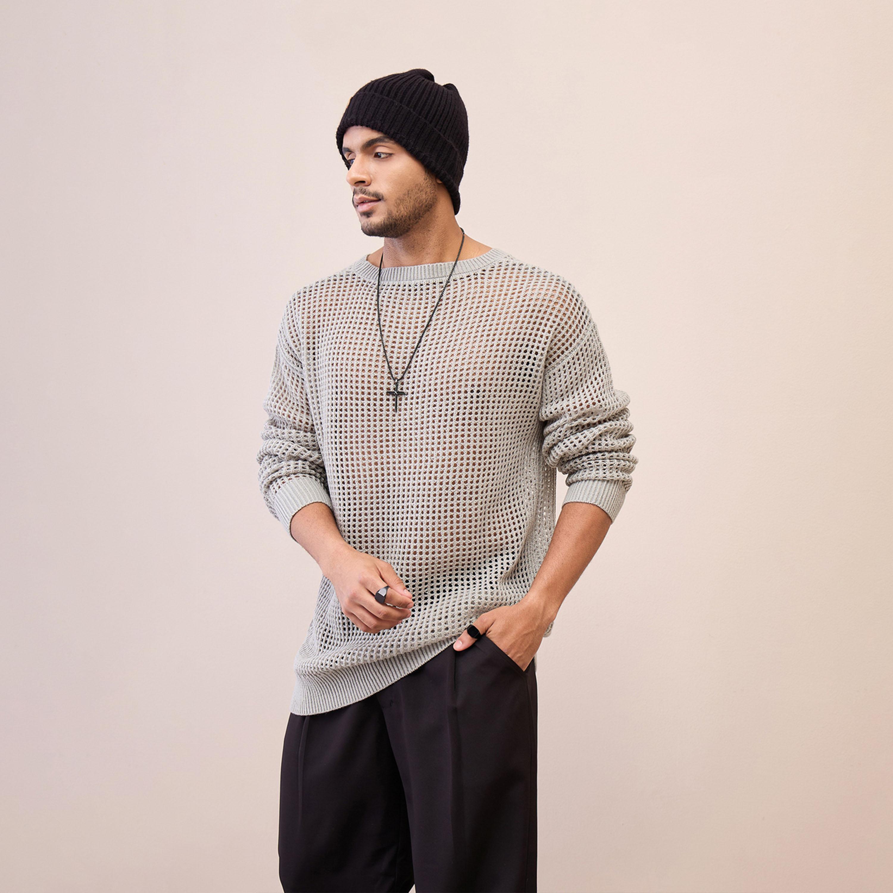 ماسكلن ساسافراس X ستايلي سترة كروشيه كبيرة الحجم لون رمادي الفاتح للجنسين-men-winterwear-sweatersandpullovers-image-6