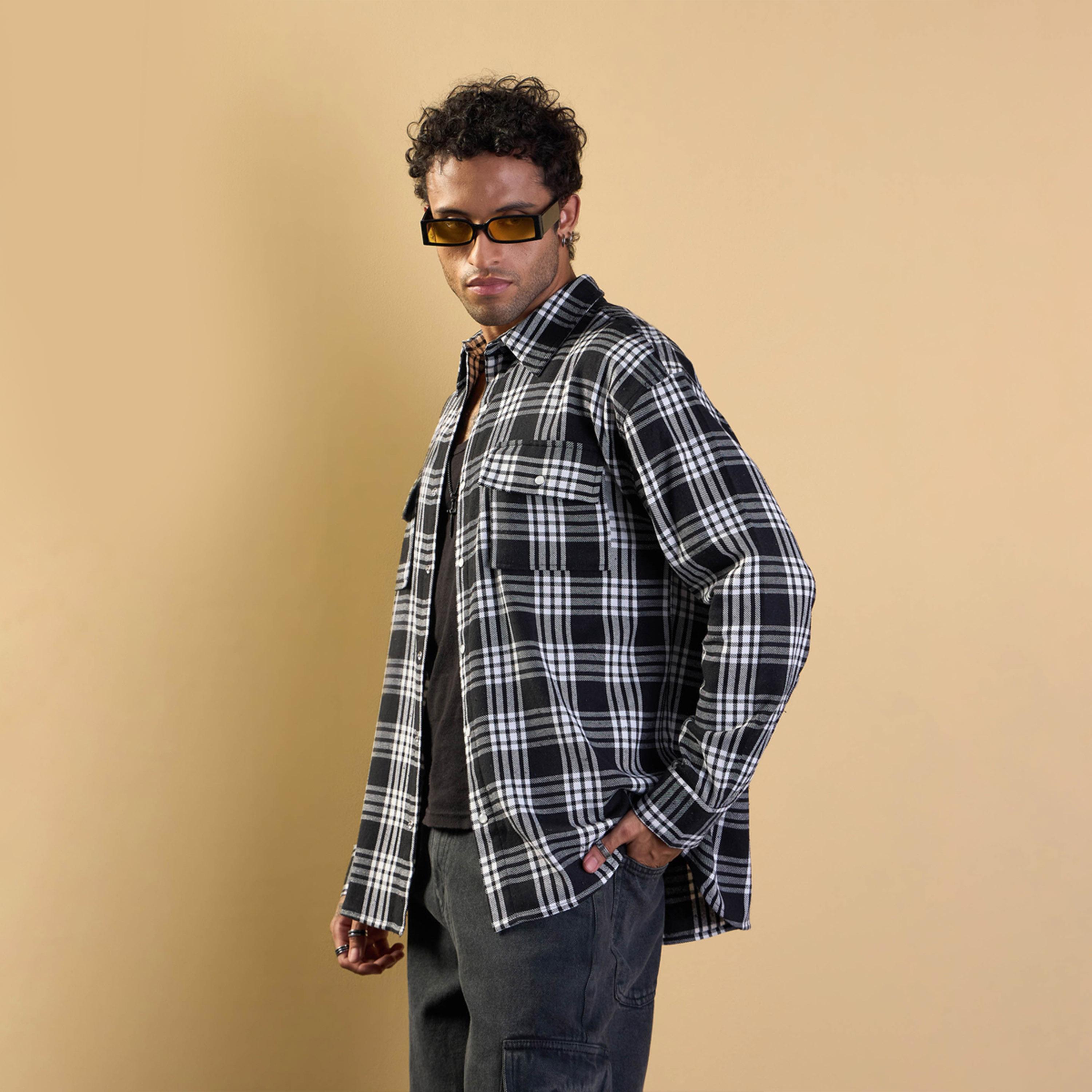 Mascln Sassafras X Styli Black and White Check Flap Pocket Oversize Shirt-men-clothing-shirts-image-3