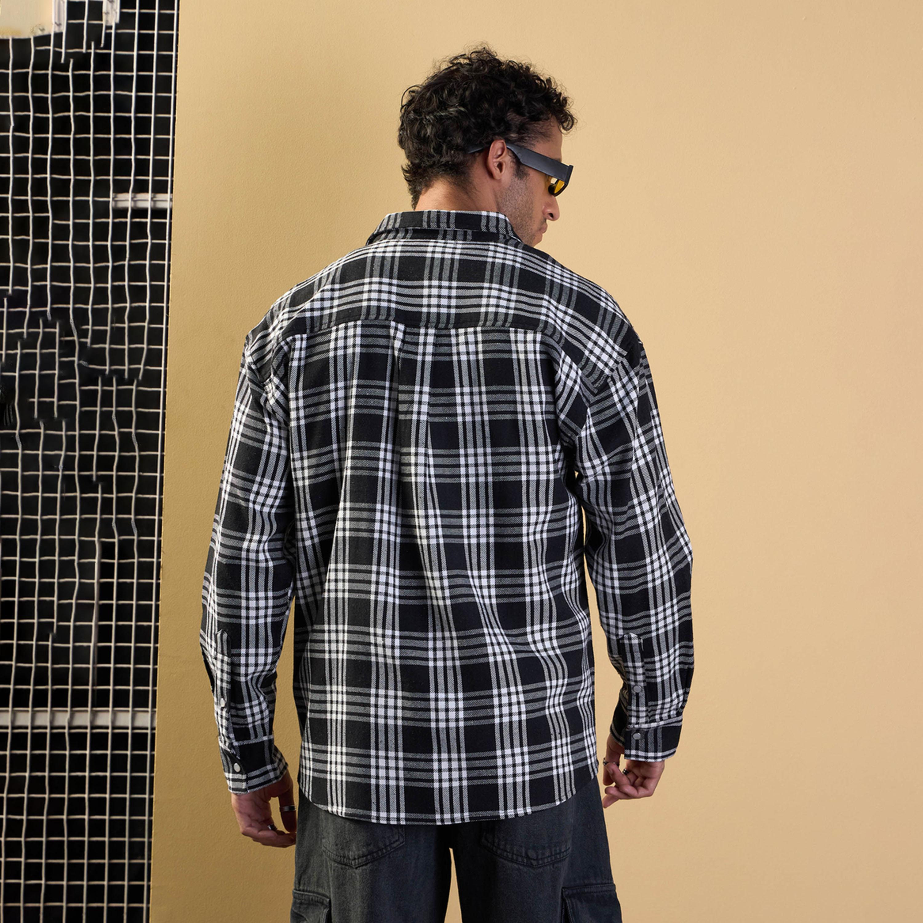 Mascln Sassafras X Styli Black and White Check Flap Pocket Oversize Shirt-men-clothing-shirts-image-5