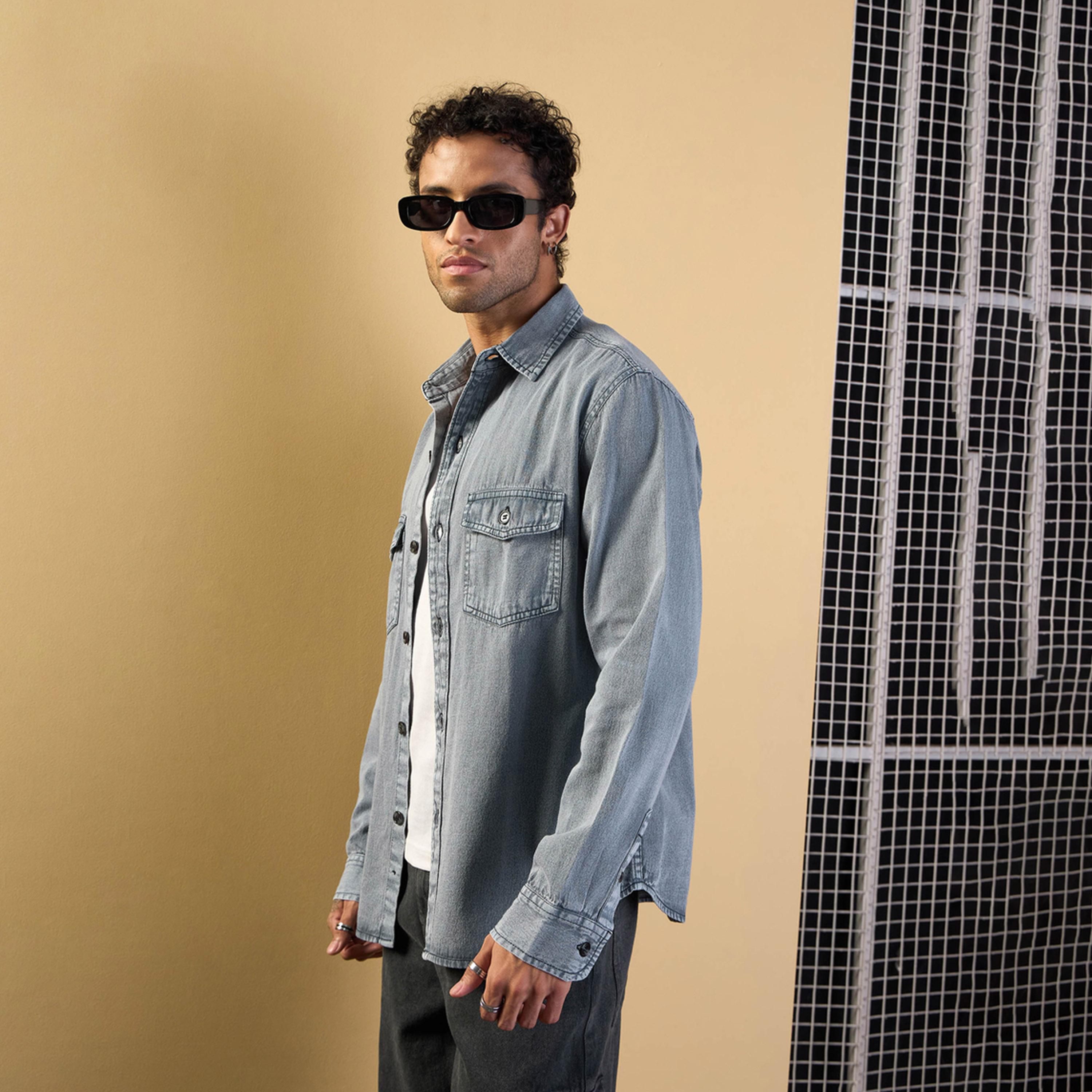 Mascln Sassafras X Styli Light Grey Tencel Washed Relax Fit Shirt-men-clothing-shirts-image-3