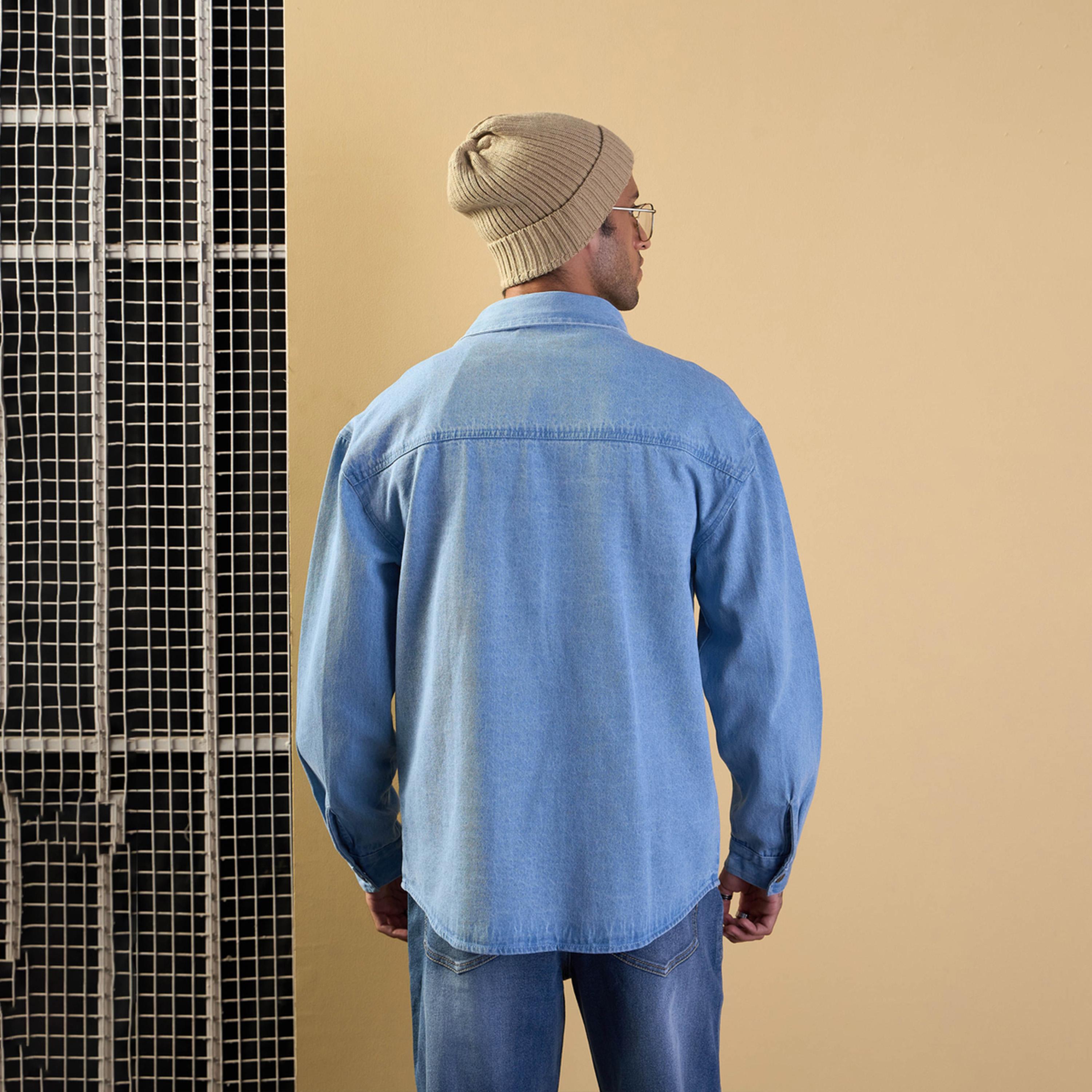 Mascln Sassafras X Styli Light Blue Color Block Oversize Shacket-men-clothing-shirts-image-5
