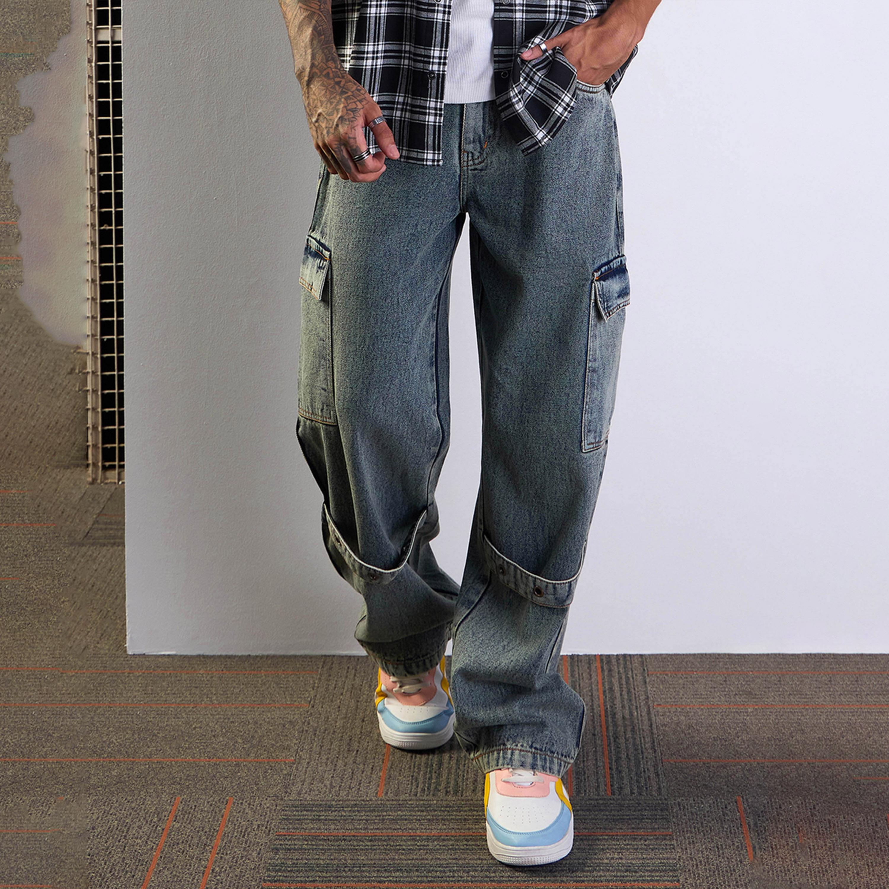 Mascln Sassafras X Styli Yellow Washed Baggy Cargo Jeans-men-clothing-bottoms-jeans-image-1