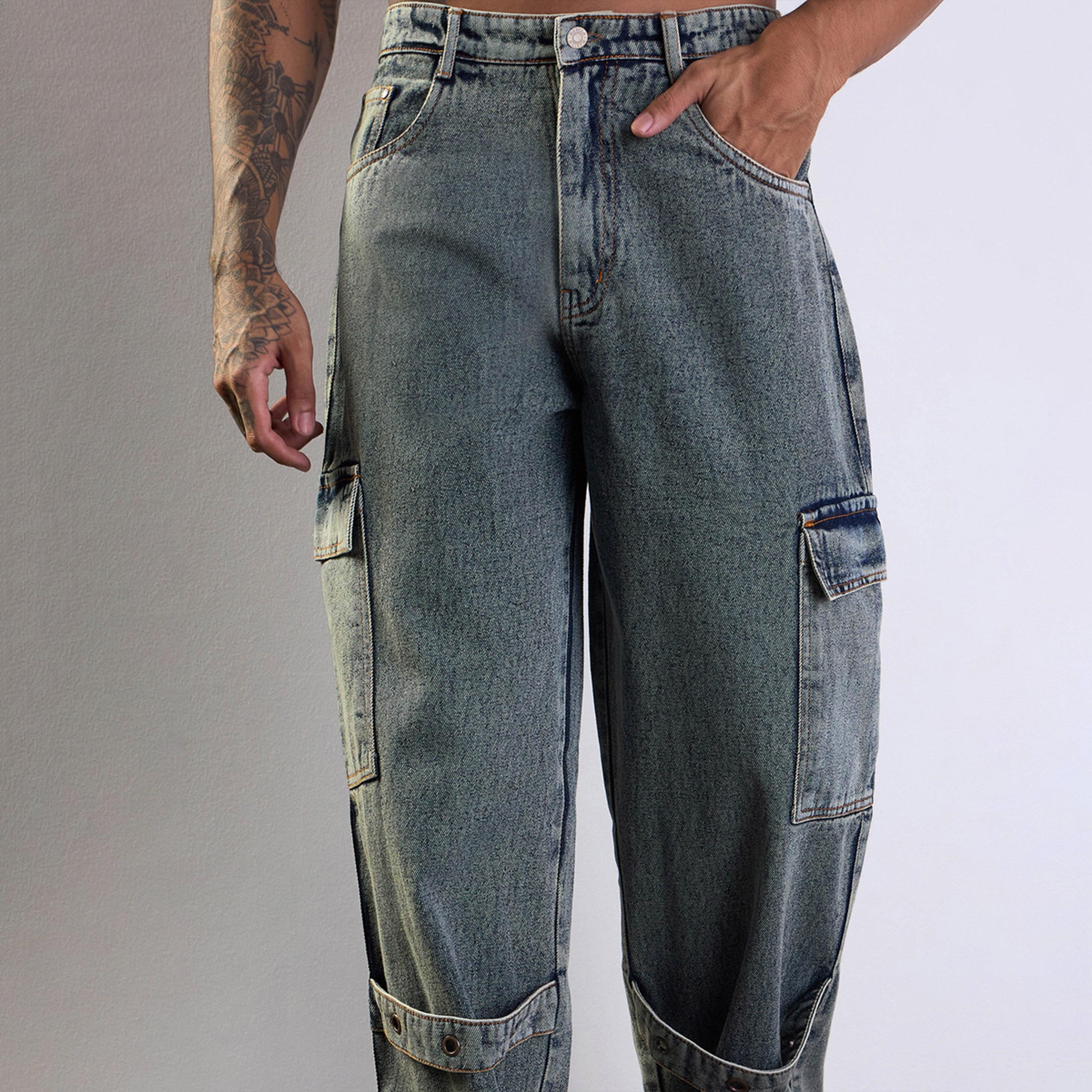 Mascln Sassafras X Styli Yellow Washed Baggy Cargo Jeans-men-clothing-bottoms-jeans-image-6