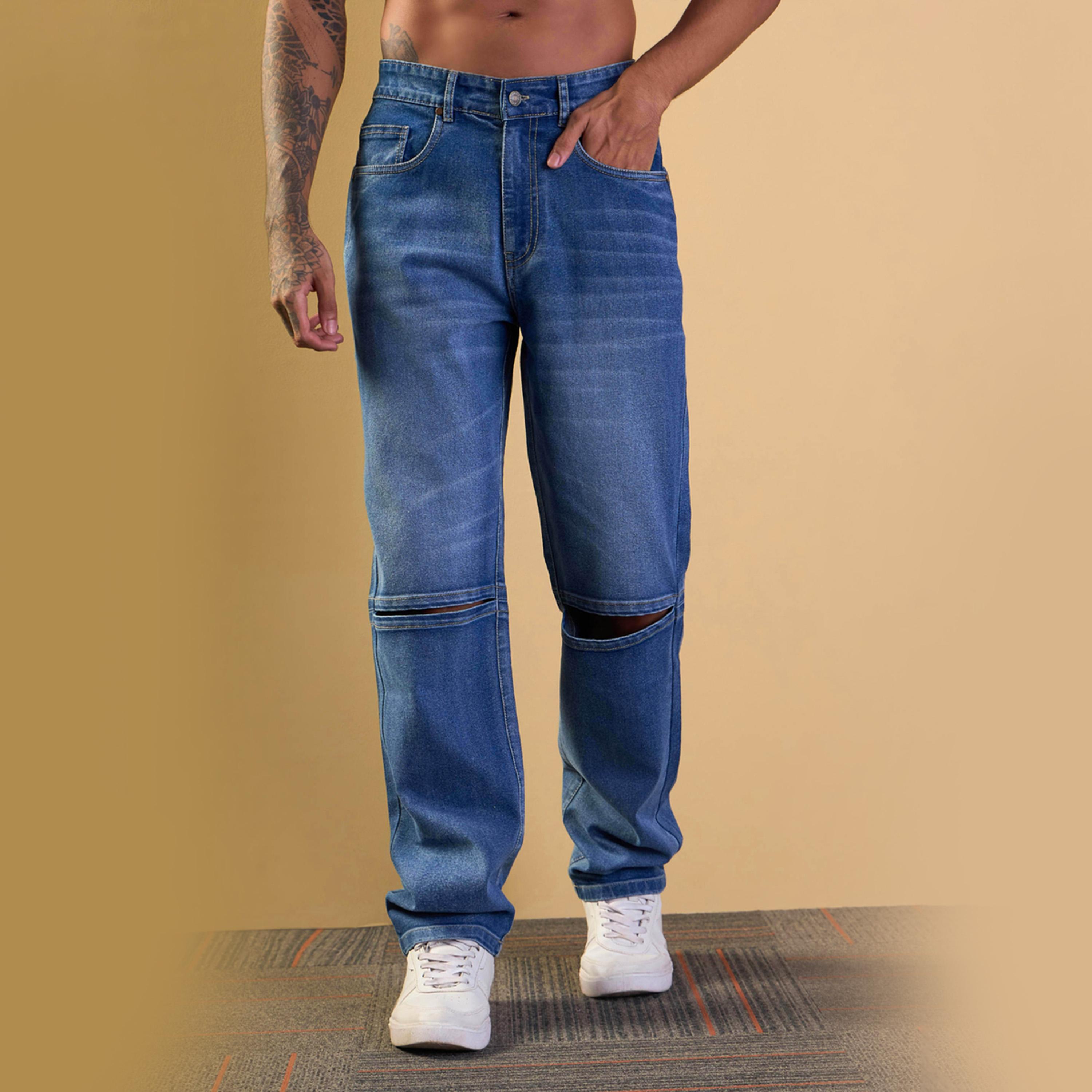 ماسكلن ساسافراس X ستايلي جينز أزرق بفتحة على الركبة وقصة مريحة-men-clothing-bottoms-jeans-image-1