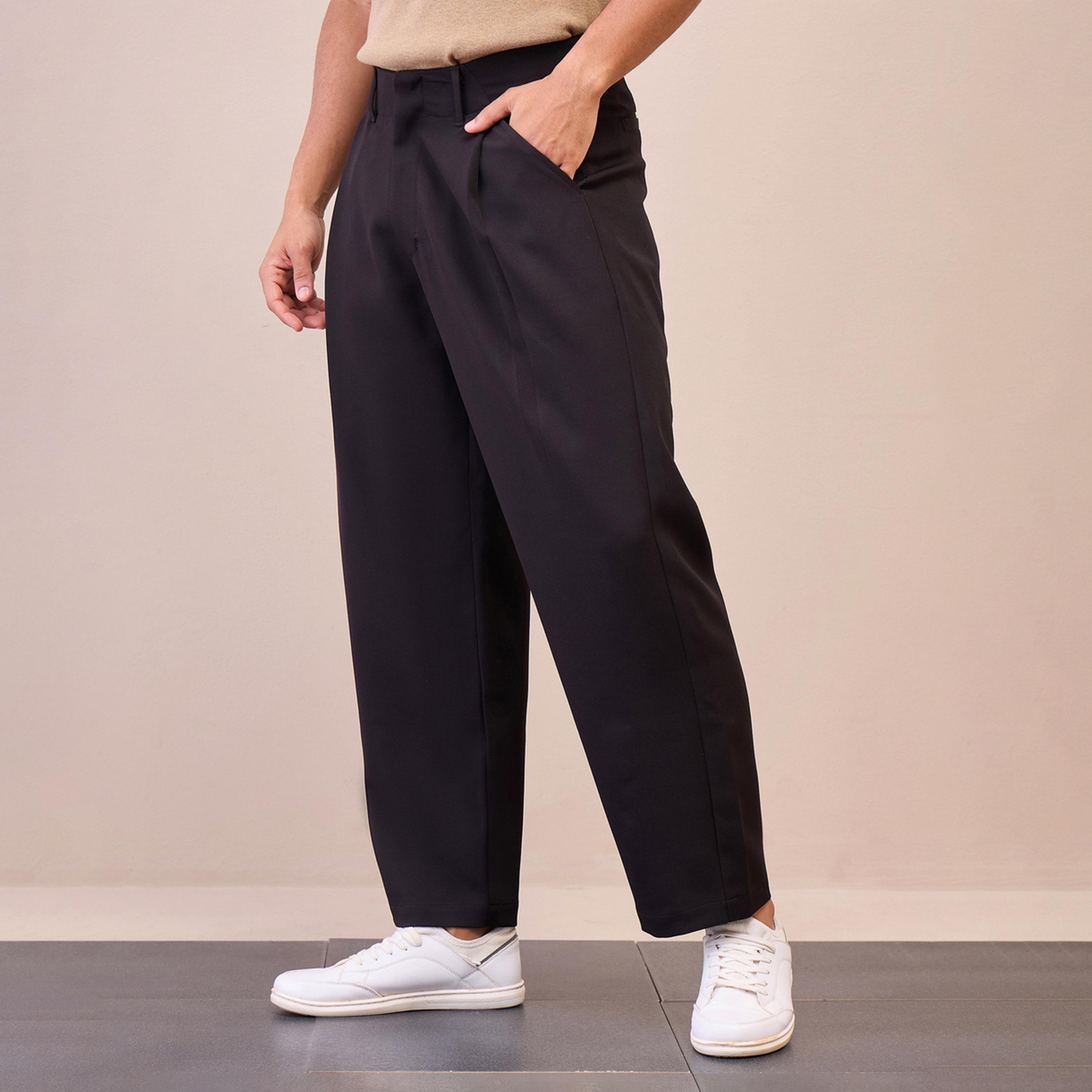 Mascln Sassafras X Styli Black Straight Pleated Trousers-men-clothing-bottoms-trousersandchinos-trousers-image-3