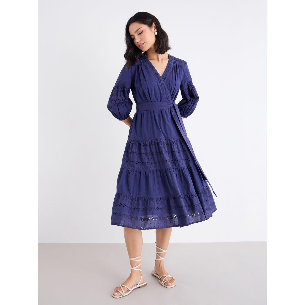 فستان ميدي شيفلي بنمط لف وأكمام بالون-women-clothing-dresses-image-2