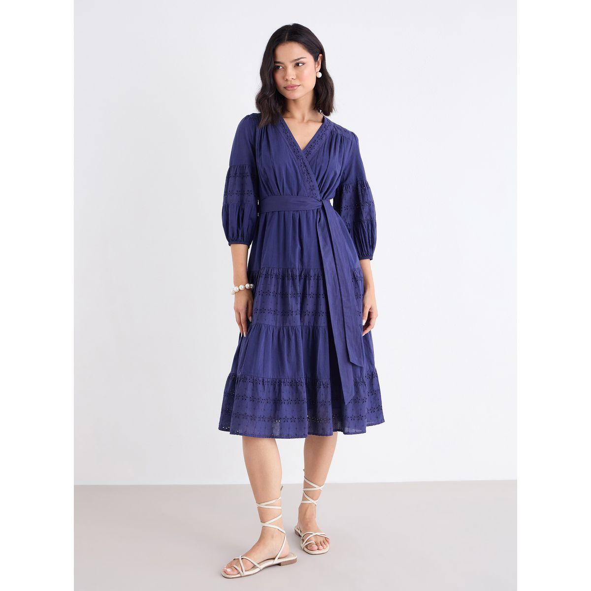 فستان ميدي شيفلي بنمط لف وأكمام بالون-women-clothing-dresses-image-3