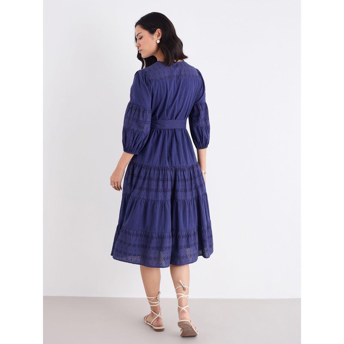 فستان ميدي شيفلي بنمط لف وأكمام بالون-women-clothing-dresses-image-5
