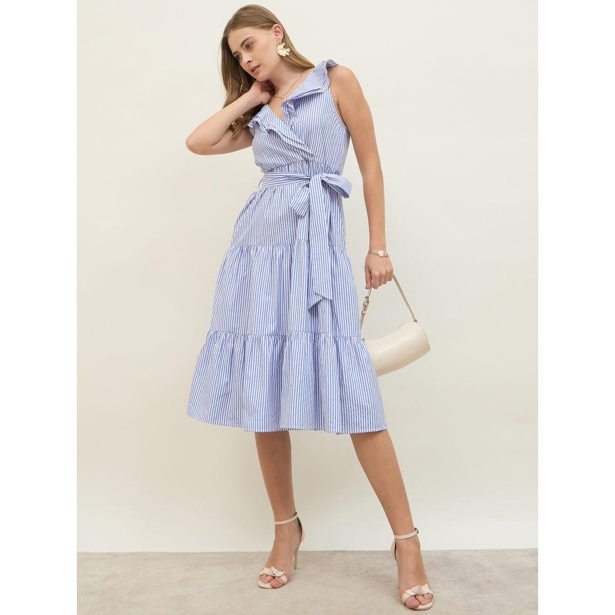 Styli Striped Sleeveless Wrap Look A-Line Midi Dress-women-clothing-dresses-image-1