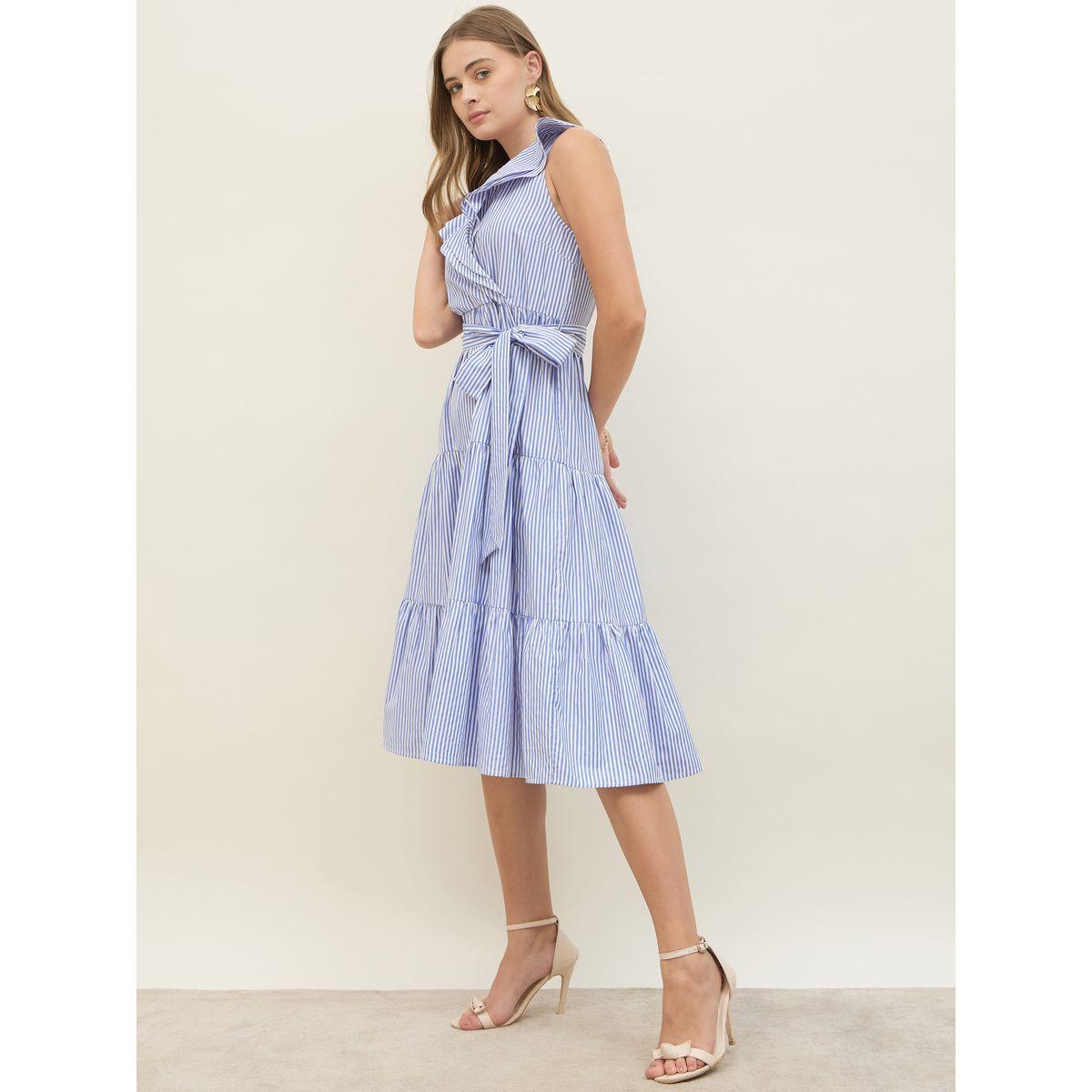 Styli Striped Sleeveless Wrap Look A-Line Midi Dress-women-clothing-dresses-image-3