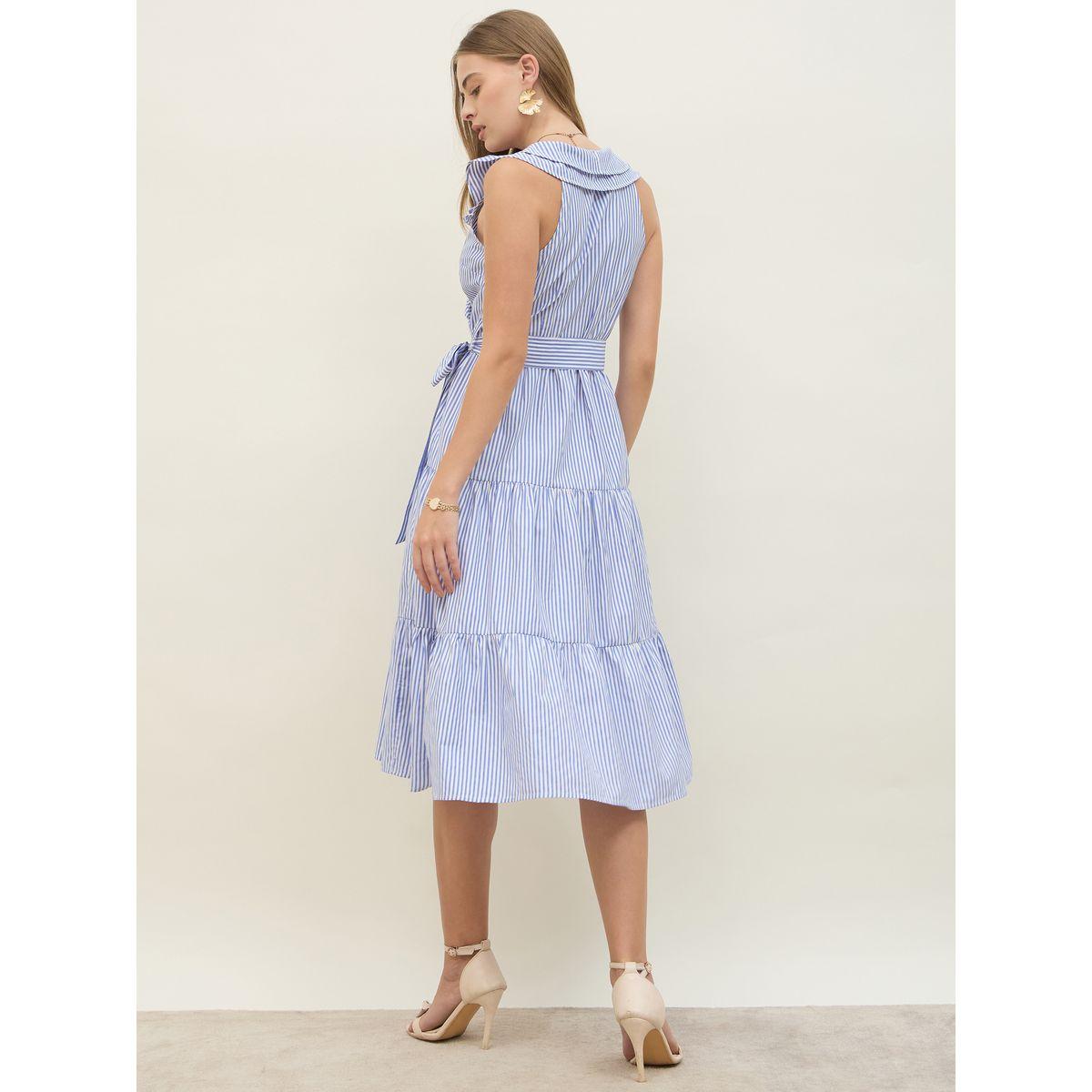 Styli Striped Sleeveless Wrap Look A-Line Midi Dress-women-clothing-dresses-image-5