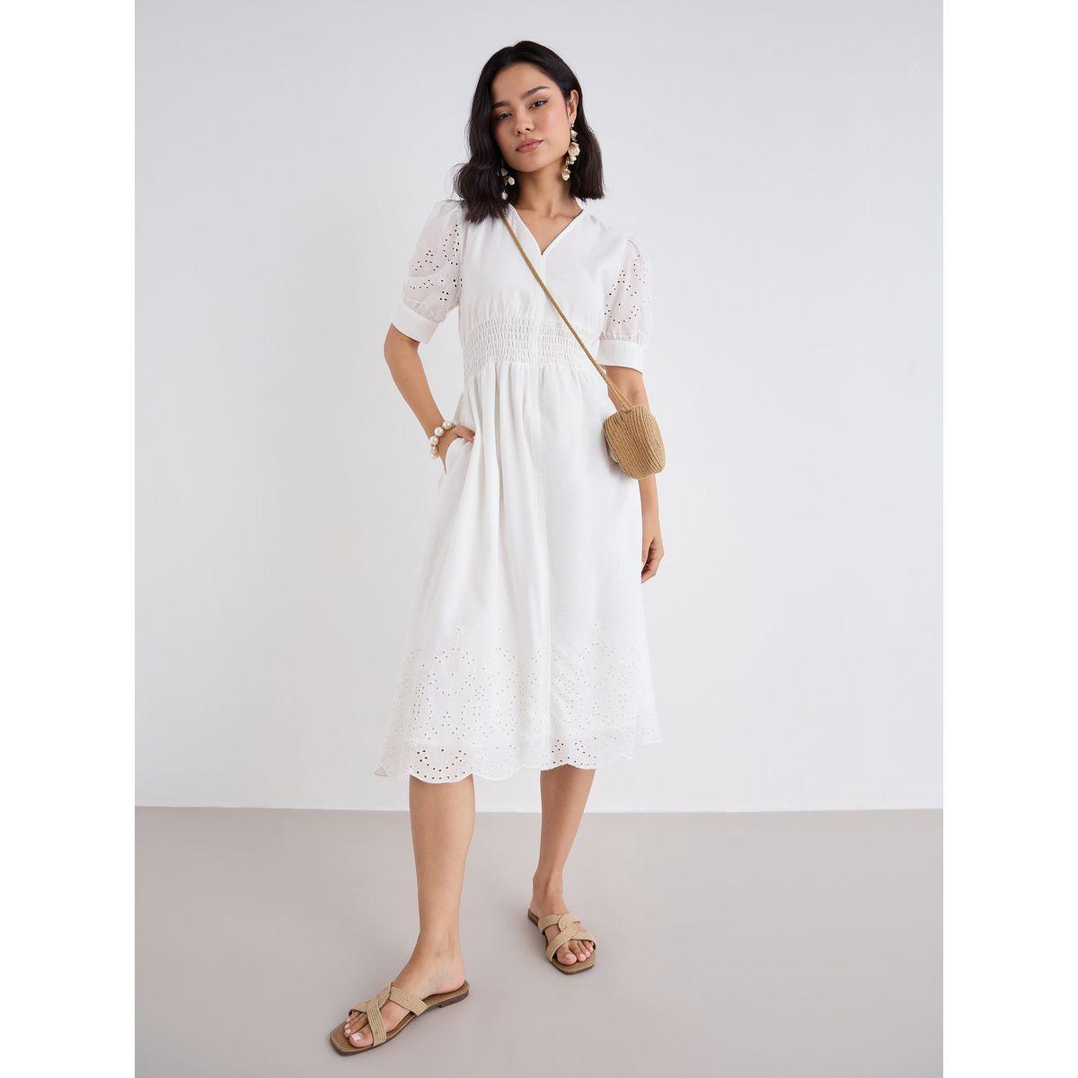 فستان ميدي بتفاصيل شيفلي وحافة واسعة-women-clothing-dresses-image-2