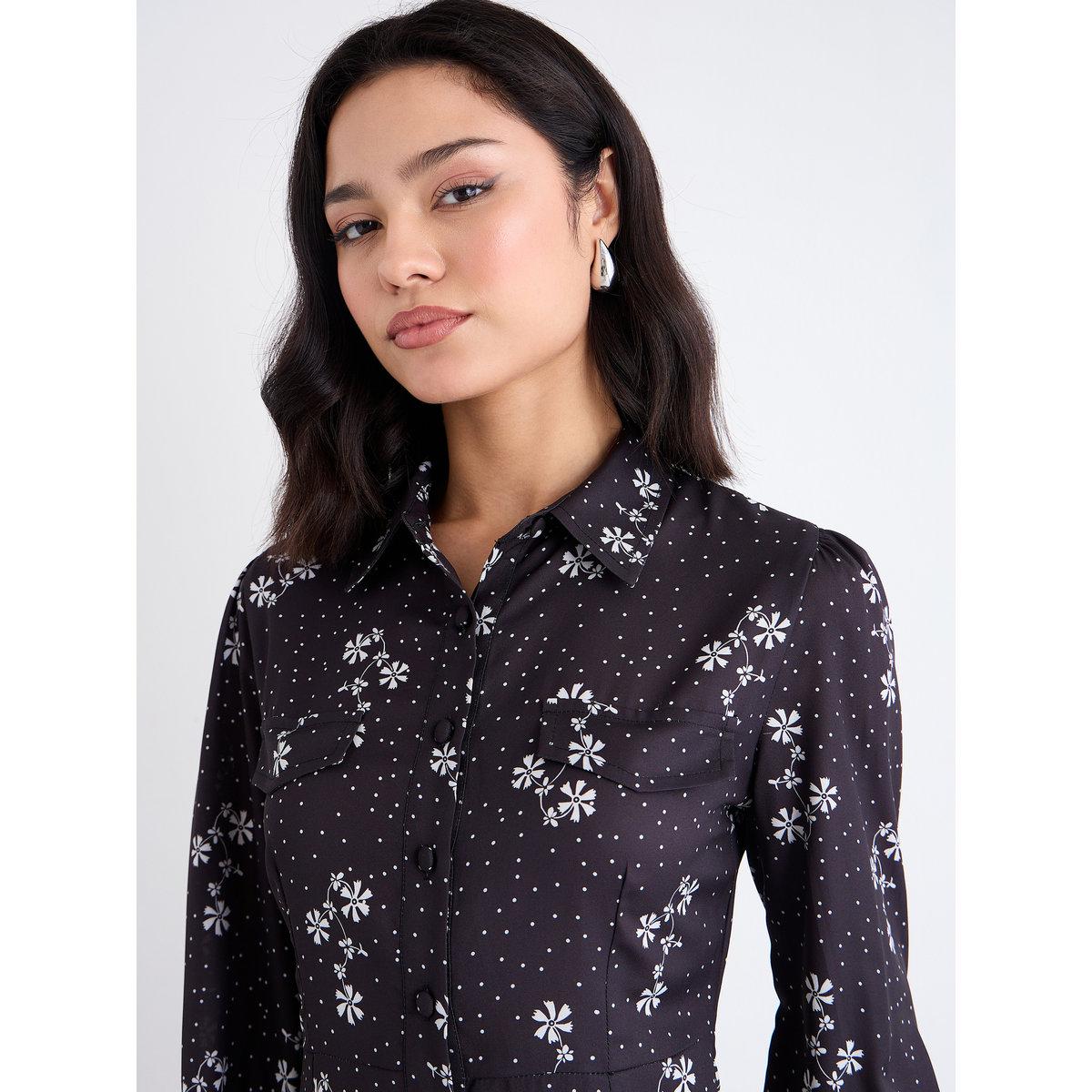 Styli Black Ditsy Print Shirt Midi Dress-women-clothing-dresses-image-4