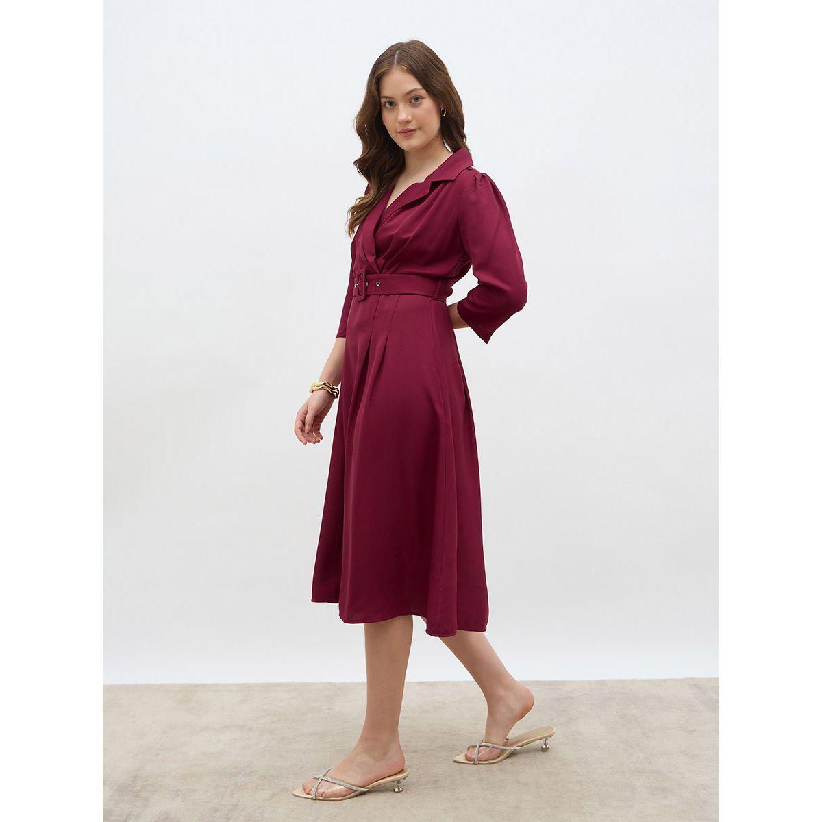 Styli Solid Pleated A-Line Wrap Midi Dress-women-clothing-dresses-image-3