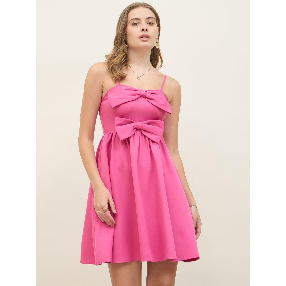 فستان قصير بحمالات مع تفاصيل فيونكة-women-clothing-dresses-image-2
