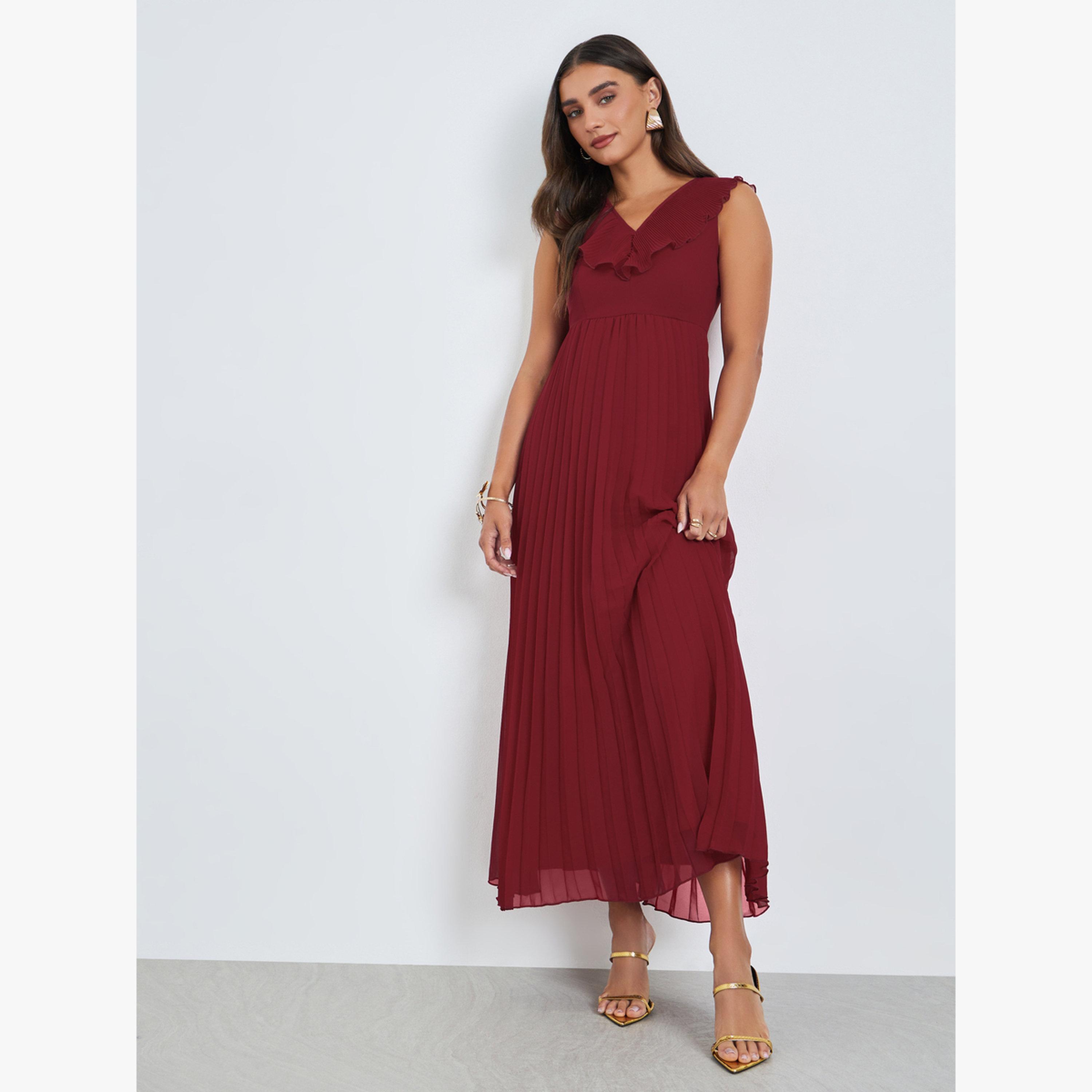 فستان طويل بكسرات بدون أكمام-women-clothing-dresses-image-3