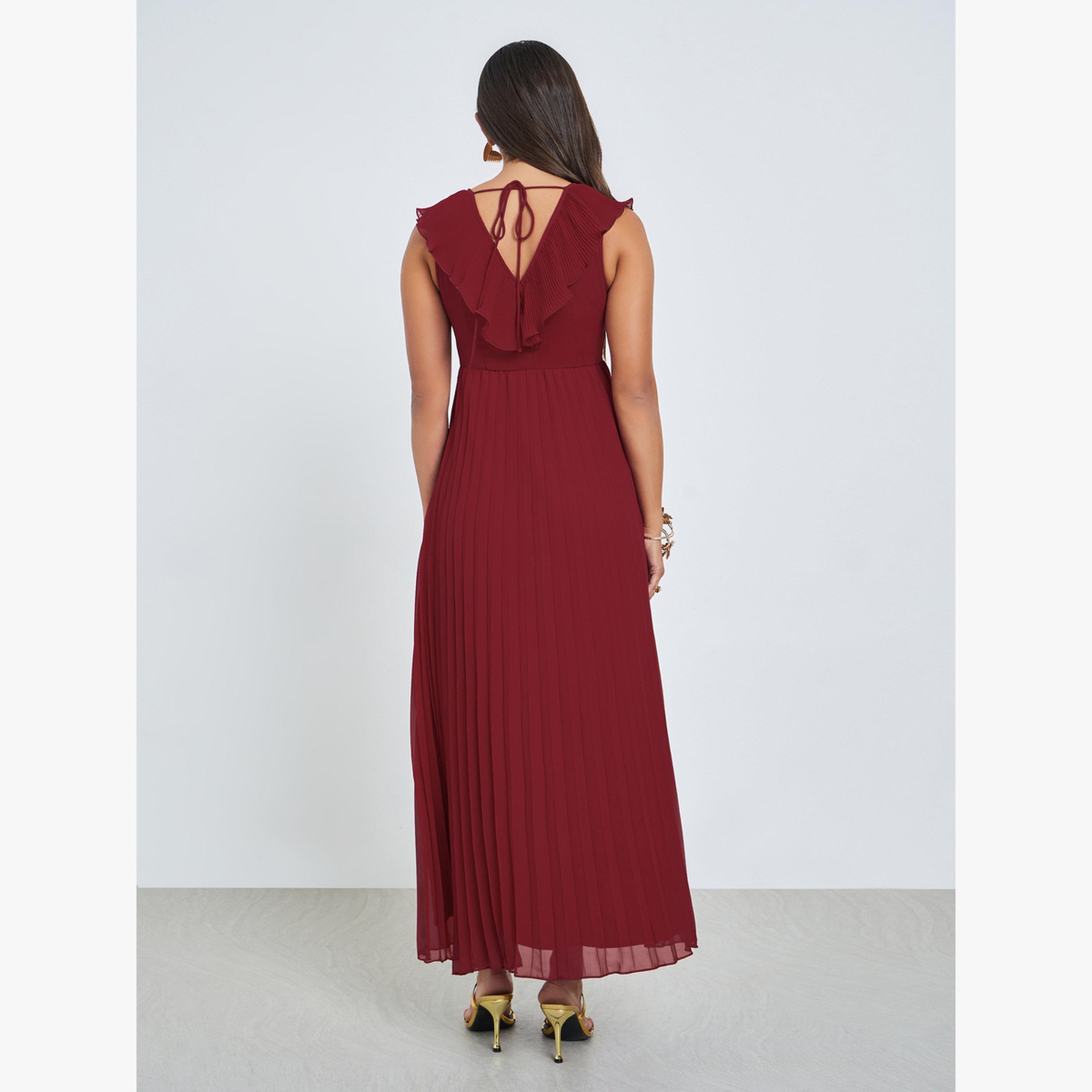 فستان طويل بكسرات بدون أكمام-women-clothing-dresses-image-4