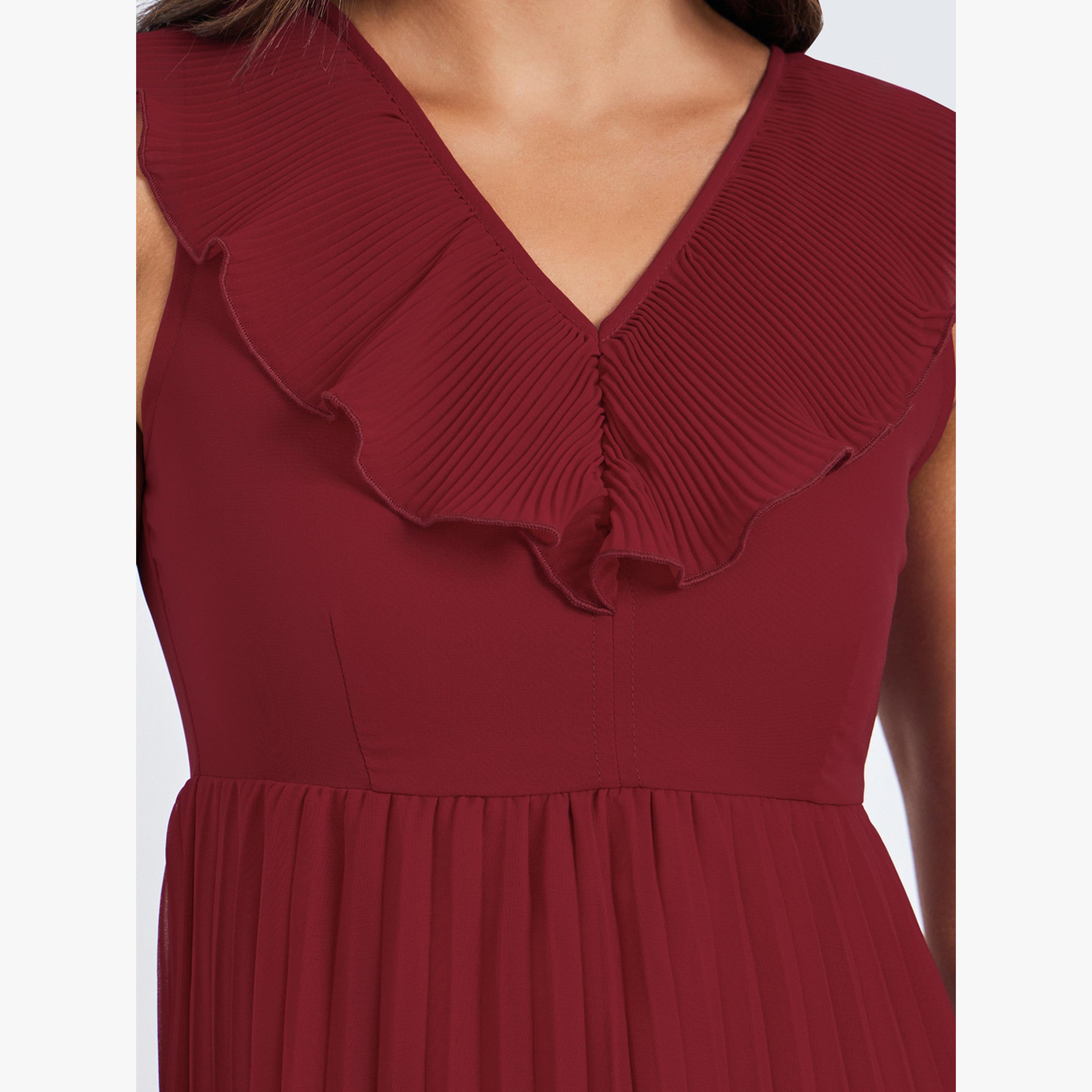 فستان طويل بكسرات بدون أكمام-women-clothing-dresses-image-5