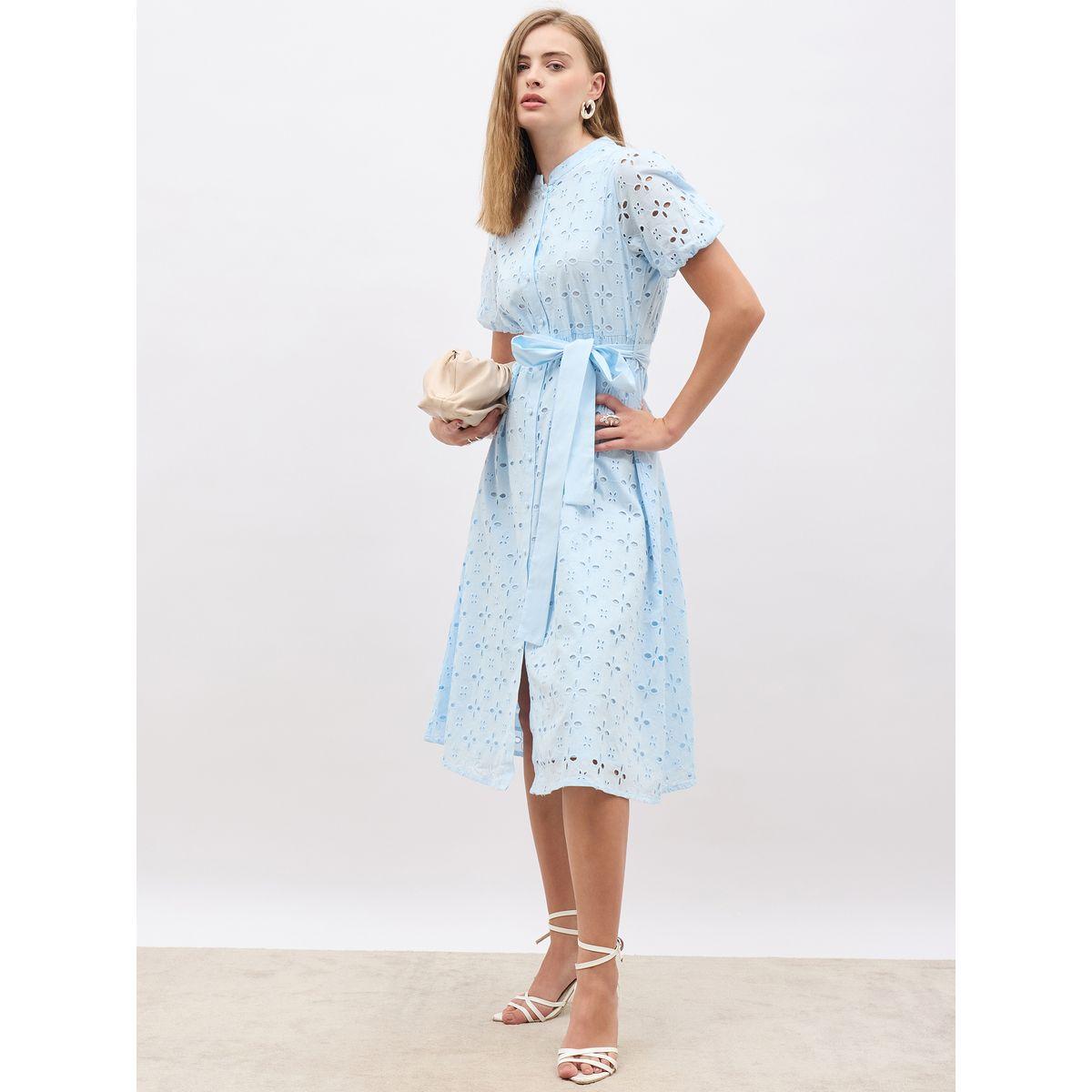 فستان ميدي شيفلي بأكمام منفوخة وحزام-women-clothing-dresses-image-1