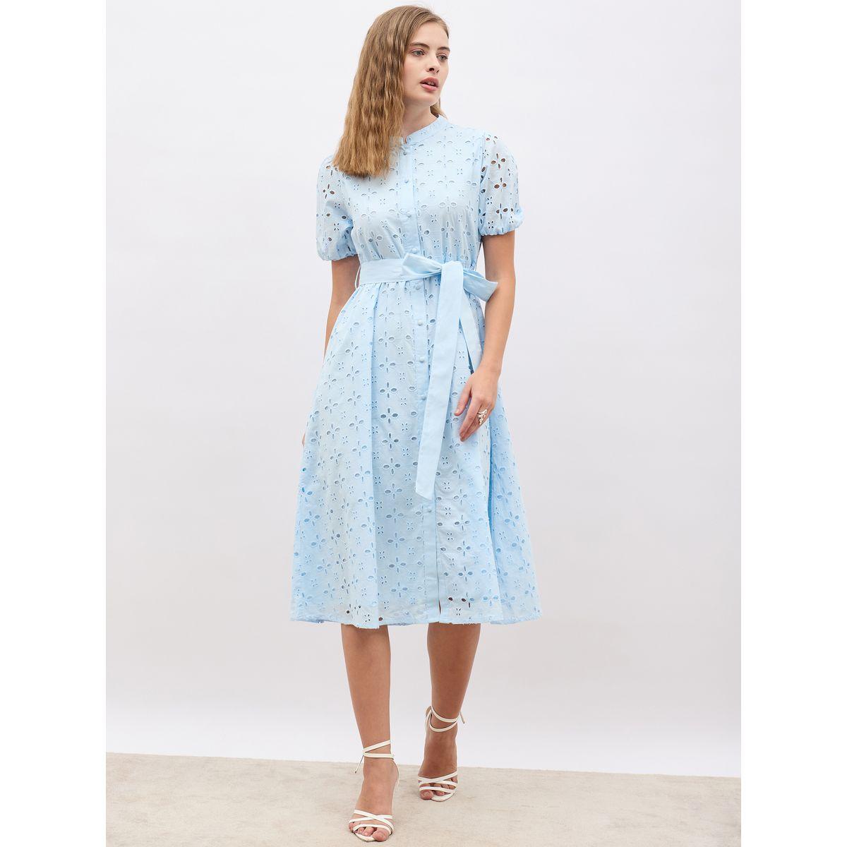فستان ميدي شيفلي بأكمام منفوخة وحزام-women-clothing-dresses-image-2