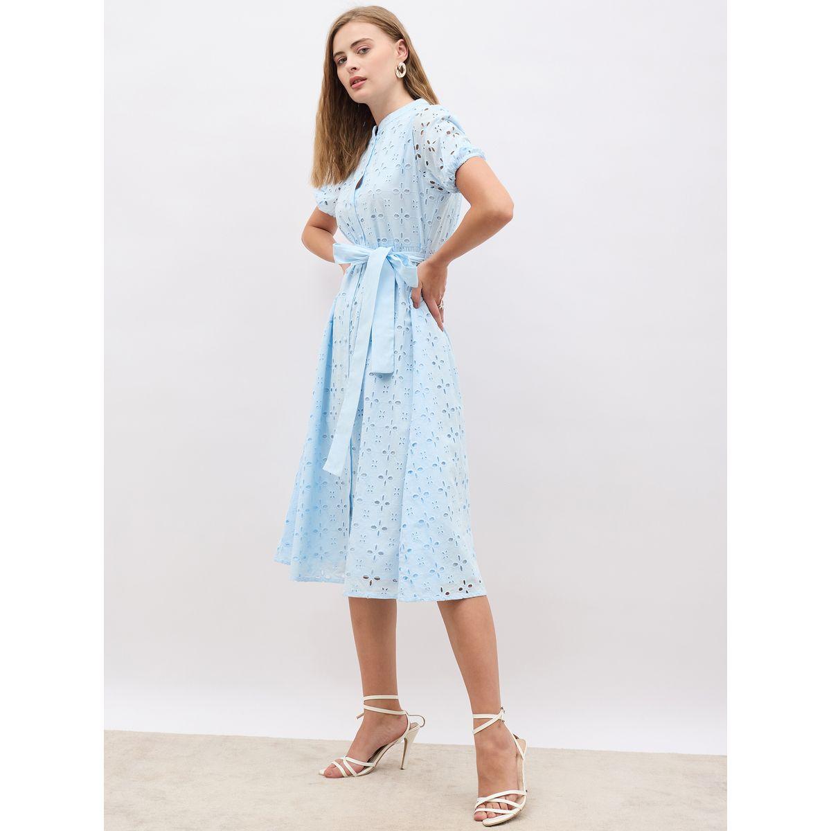 فستان ميدي شيفلي بأكمام منفوخة وحزام-women-clothing-dresses-image-3