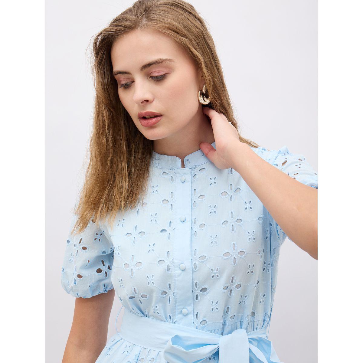 فستان ميدي شيفلي بأكمام منفوخة وحزام-women-clothing-dresses-image-4