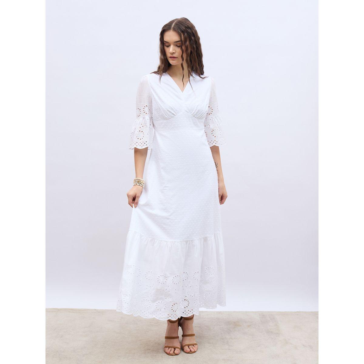Styli Dobby V Neck A-Line Maxi Dress with Schiffli Detail-women-clothing-dresses-image-2