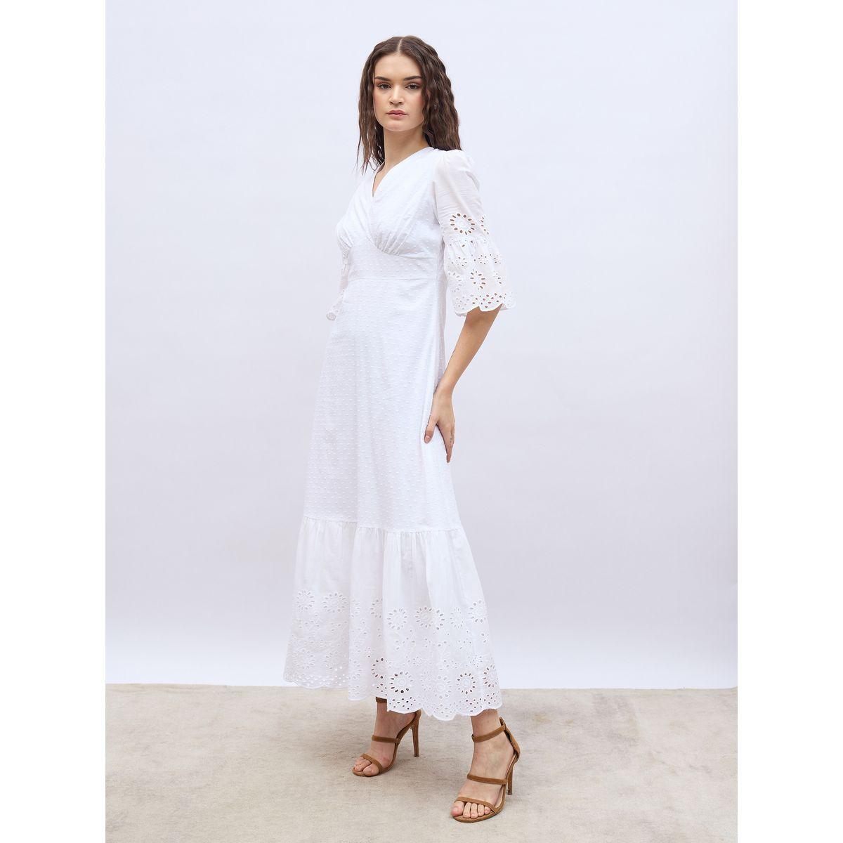 Styli Dobby V Neck A-Line Maxi Dress with Schiffli Detail-women-clothing-dresses-image-3