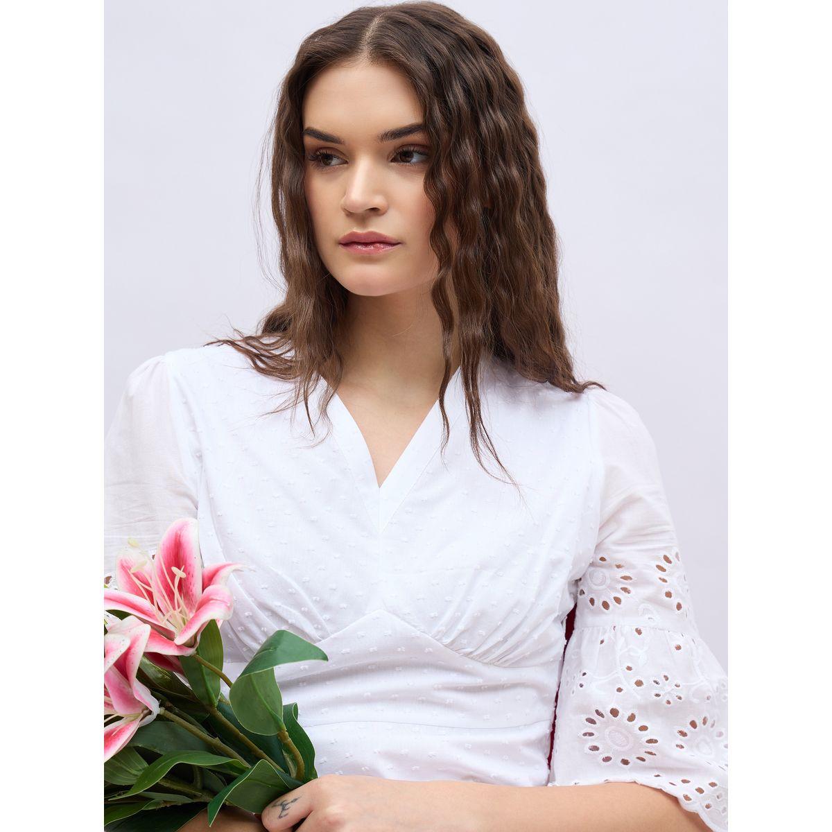 Styli Dobby V Neck A-Line Maxi Dress with Schiffli Detail-women-clothing-dresses-image-4