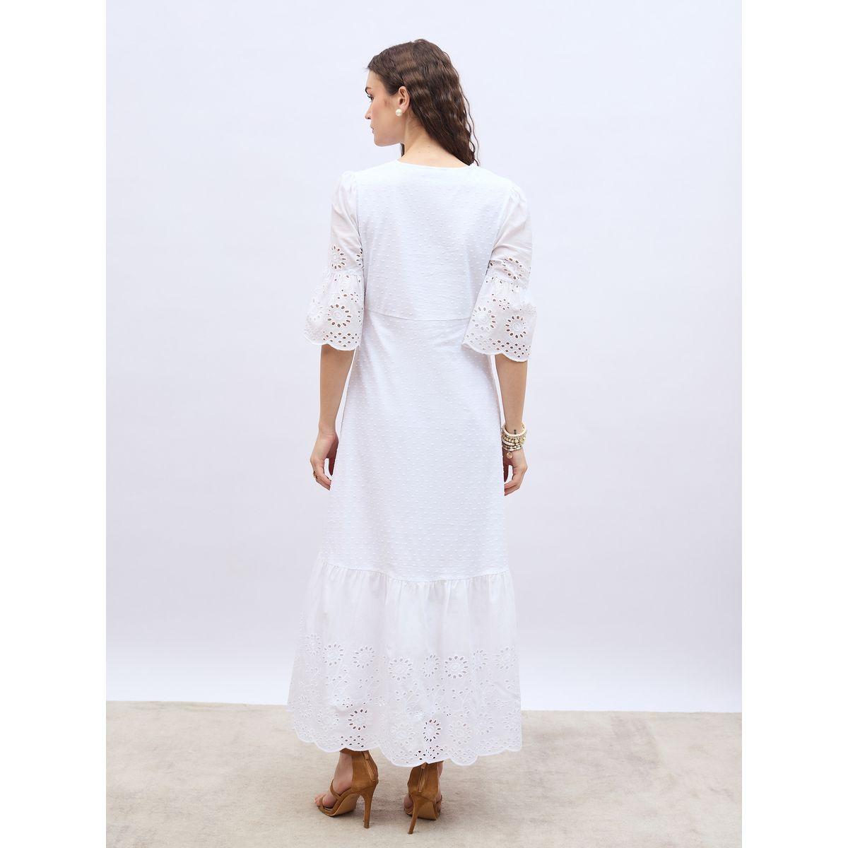 Styli Dobby V Neck A-Line Maxi Dress with Schiffli Detail-women-clothing-dresses-image-5