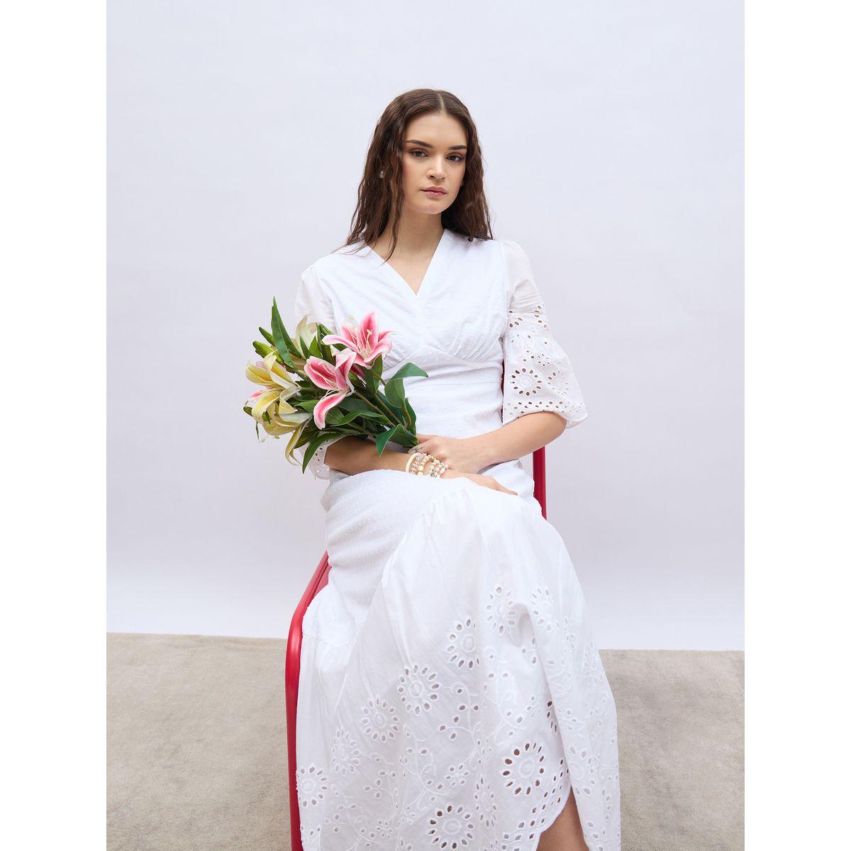 Styli Dobby V Neck A-Line Maxi Dress with Schiffli Detail-women-clothing-dresses-image-6