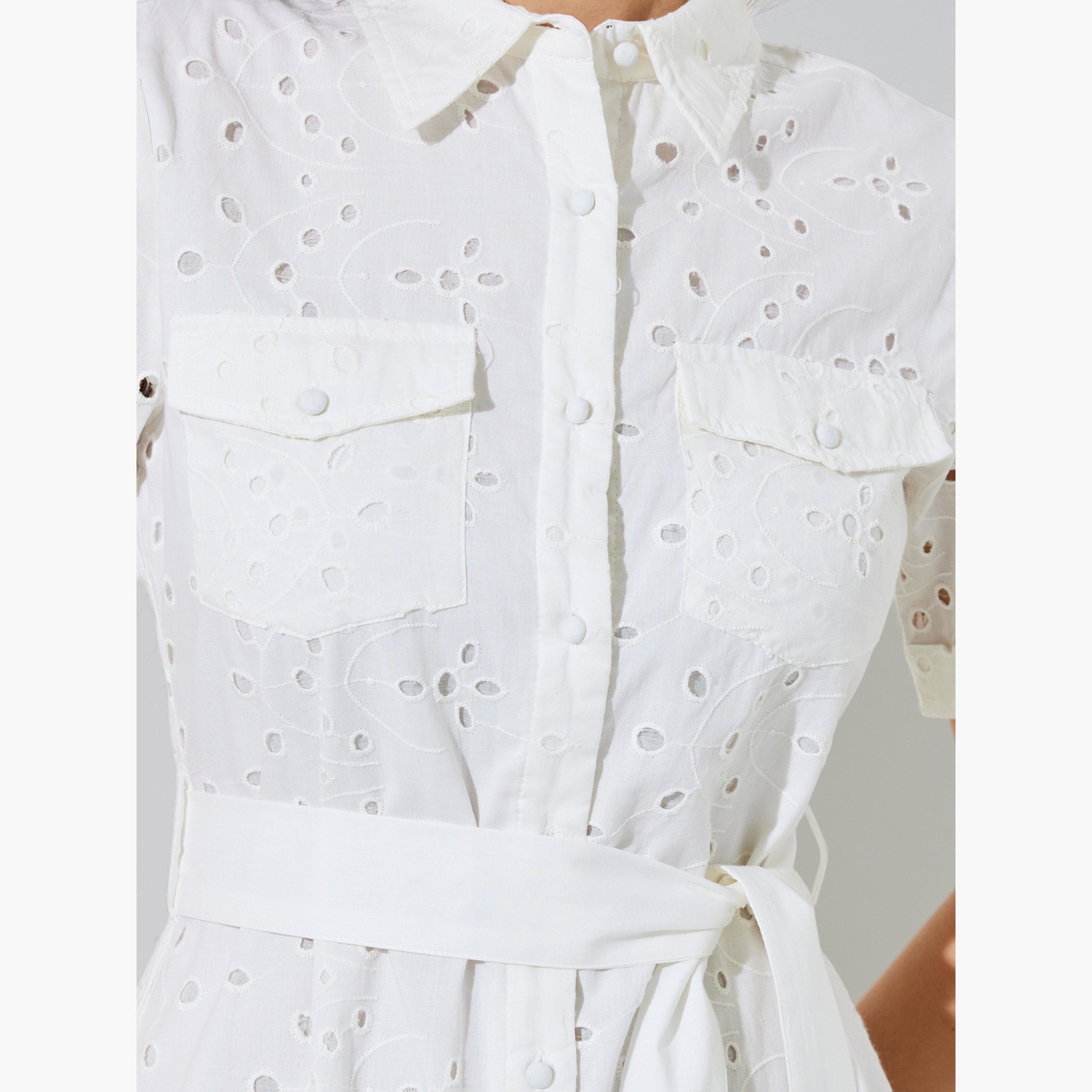 ستايلي - فستان ميدي بأكمام قصيرة من شيفلي مع تفاصيل حزام-women-clothing-dresses-image-5