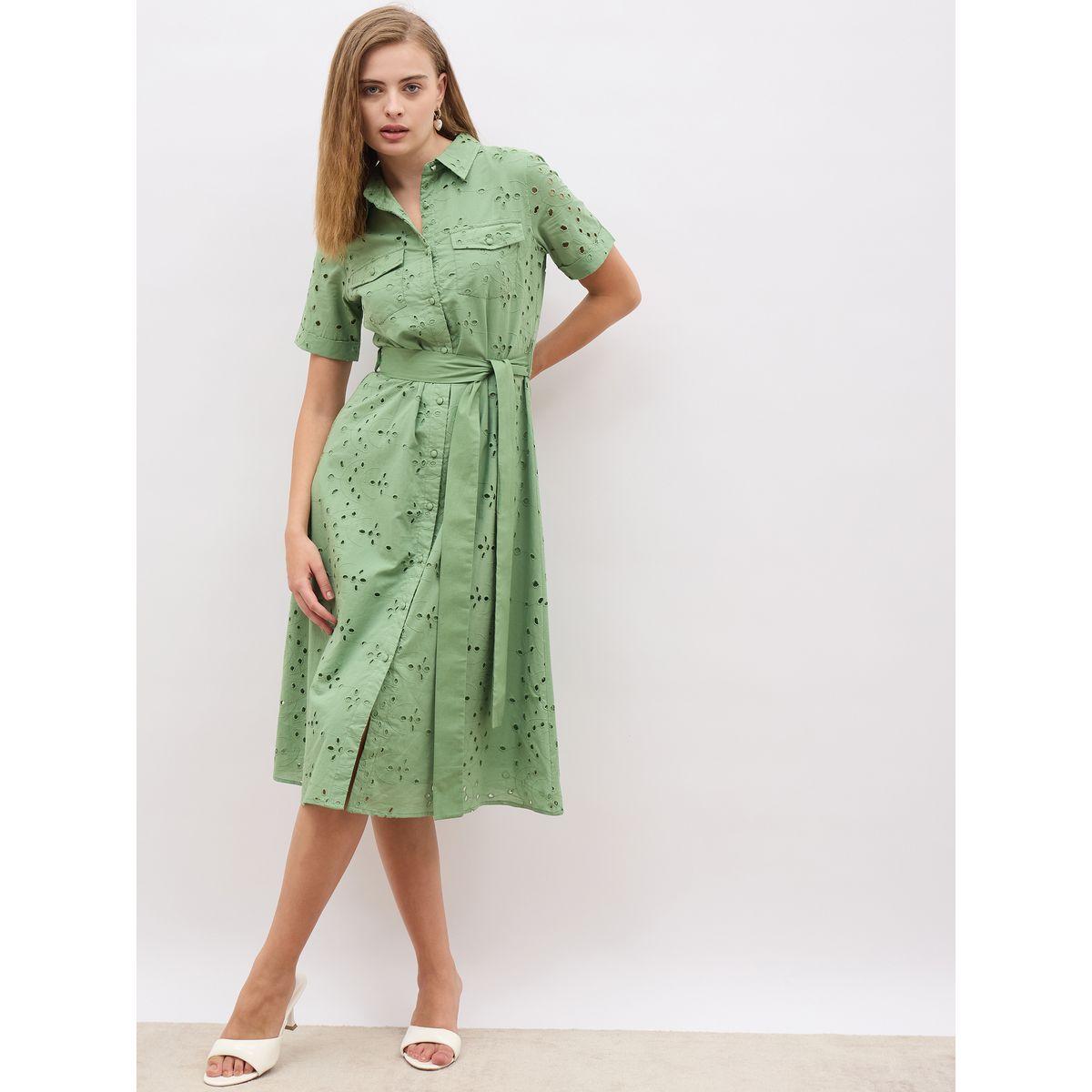 فستان ميدي شيفلي بأكمام قصيرة وحزام-women-clothing-dresses-image-1