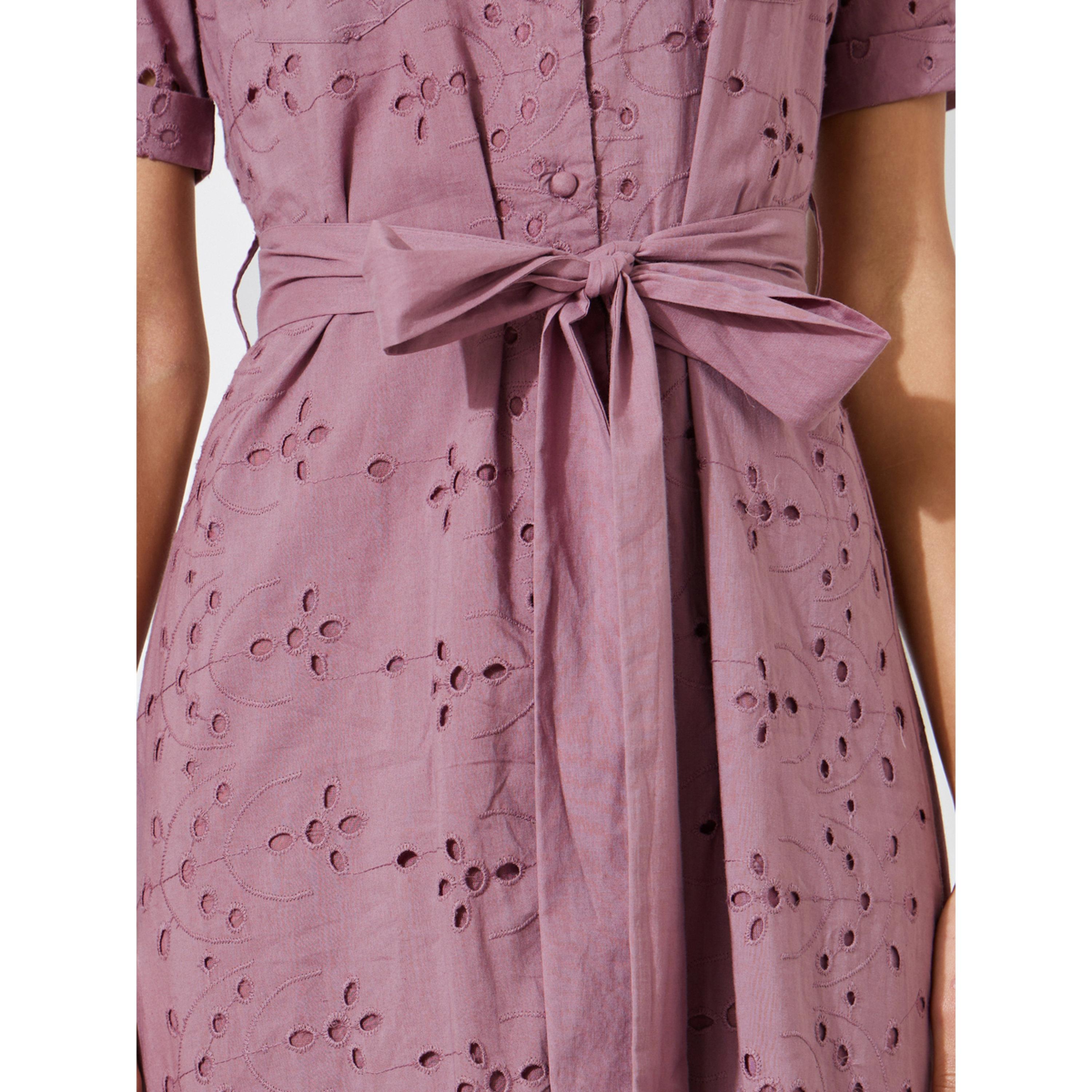 Styli Schiffli Short Sleeve Shirt Midi Dress with Belt Detail-women-clothing-dresses-image-5