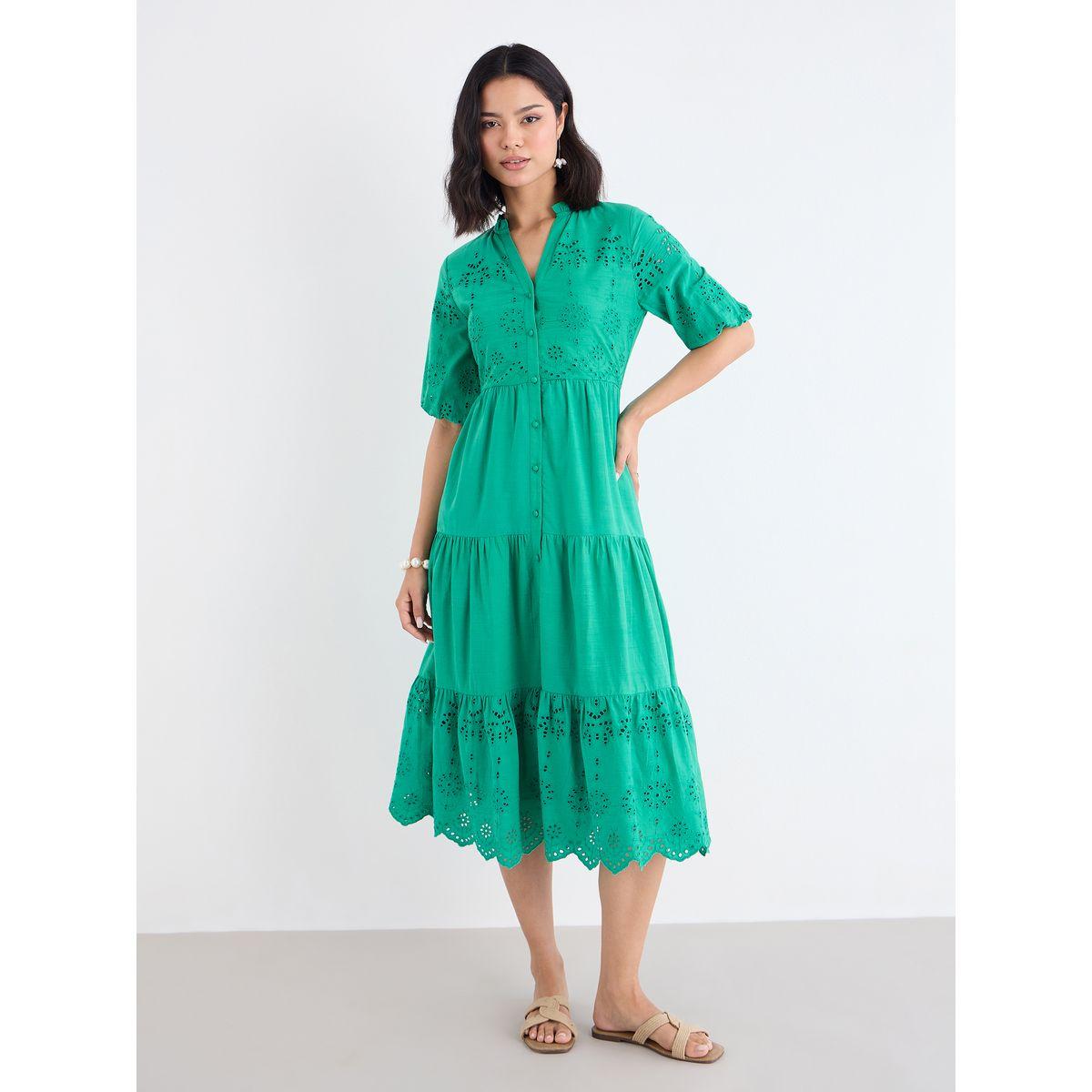 فستان ميدي بأكمام منفوخة مع كسرات-women-clothing-dresses-image-2