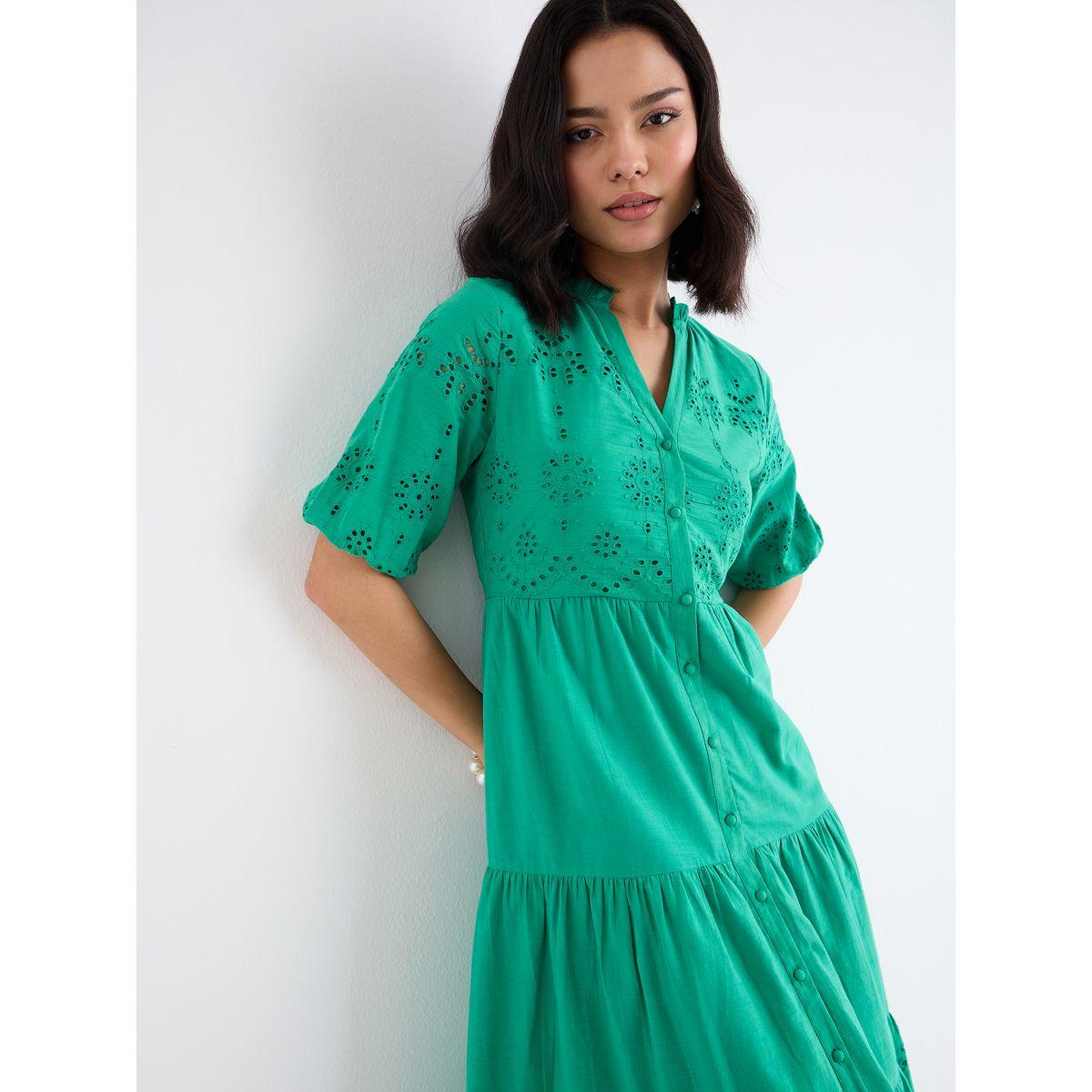 فستان ميدي بأكمام منفوخة مع كسرات-women-clothing-dresses-image-3